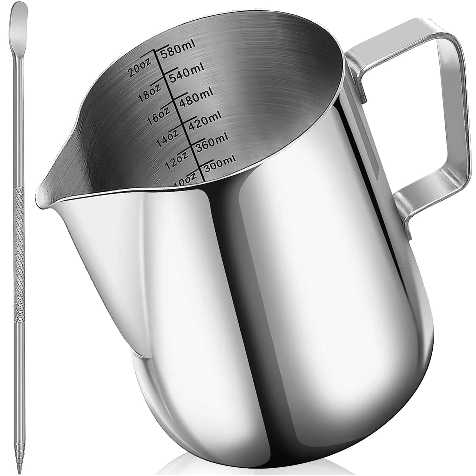 Milk Frother Pitcher,Espresso Milk Frothing Pitcher, 20 Oz Milk Steamer Cup Steaming Pitcher, Stainless Steel Coffee Froth Cup W