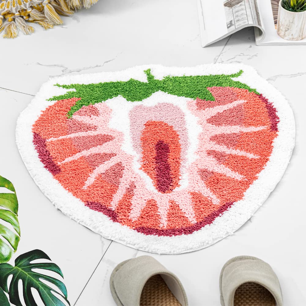 Zscyd-Yingda1992 Strawberry Fruit Shaped Rug Fruits Bath Mat Rug Non-Slip Bathroom Door Mat For Bedroom Bathroom Kitchen Cartoon