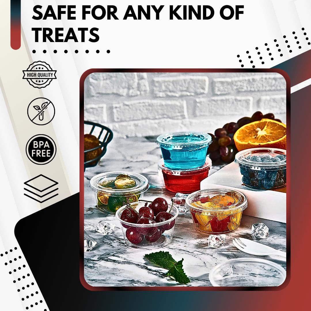 Green Direct 2 oz Disposable Jello Shot Cups with Lids  Pack of 100  Leakproof Condiment Containers for Souffle  Dressings  and More!