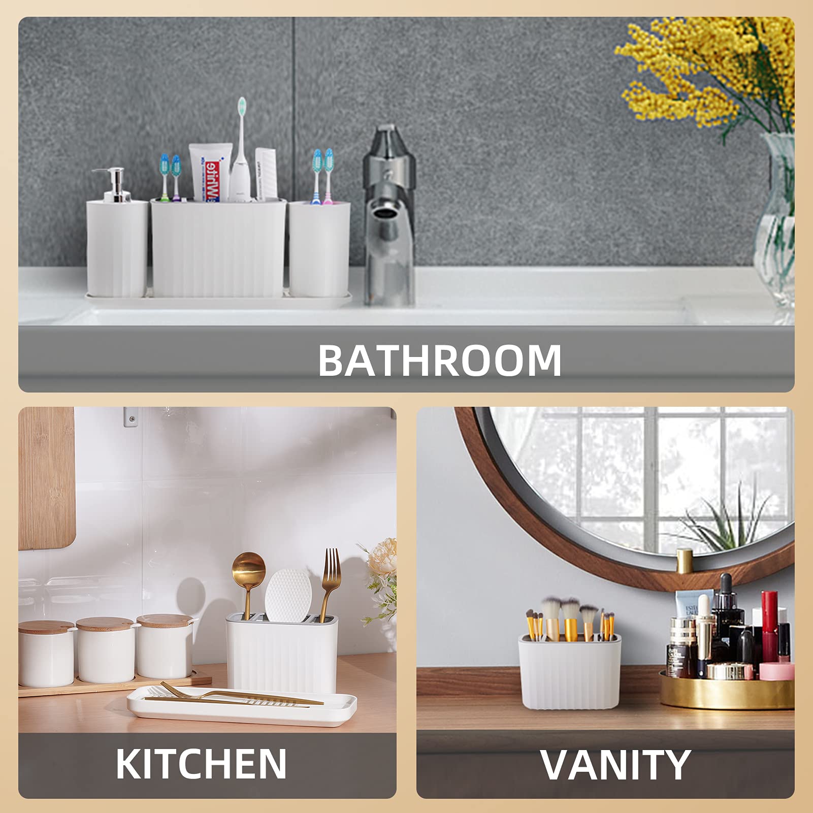 Vitviti Plastic Toothbrush Holder, Bathroom Organizer Countertop, Bathroom Counter Asseccories Storage Set With Tumbler, Soap Di