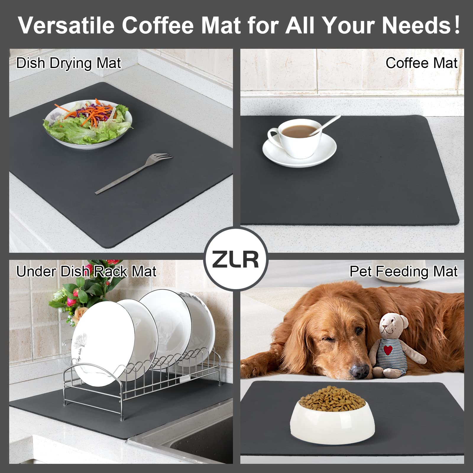 Zlr Coffee Mat - 12'' X 20'' Middle Kitchen Absorbent Mat For Countertop - Easy To Clean Coffee Bar Mat For Coffee Machine, Coff