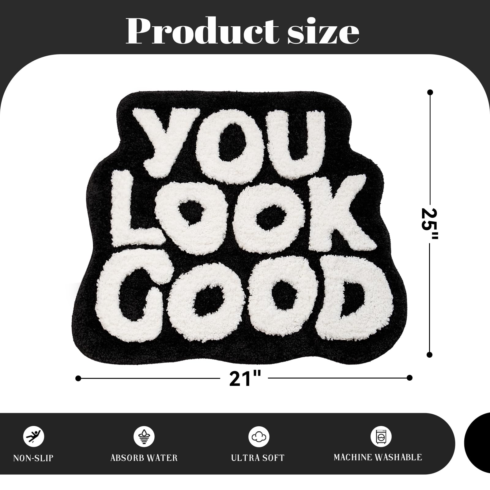 Unibath You Look Good Bath Mat Black And White Bathroom Rugs Funny Cute Bathroom Decor Preppy Small Cool Rug Non Slip Microfiber