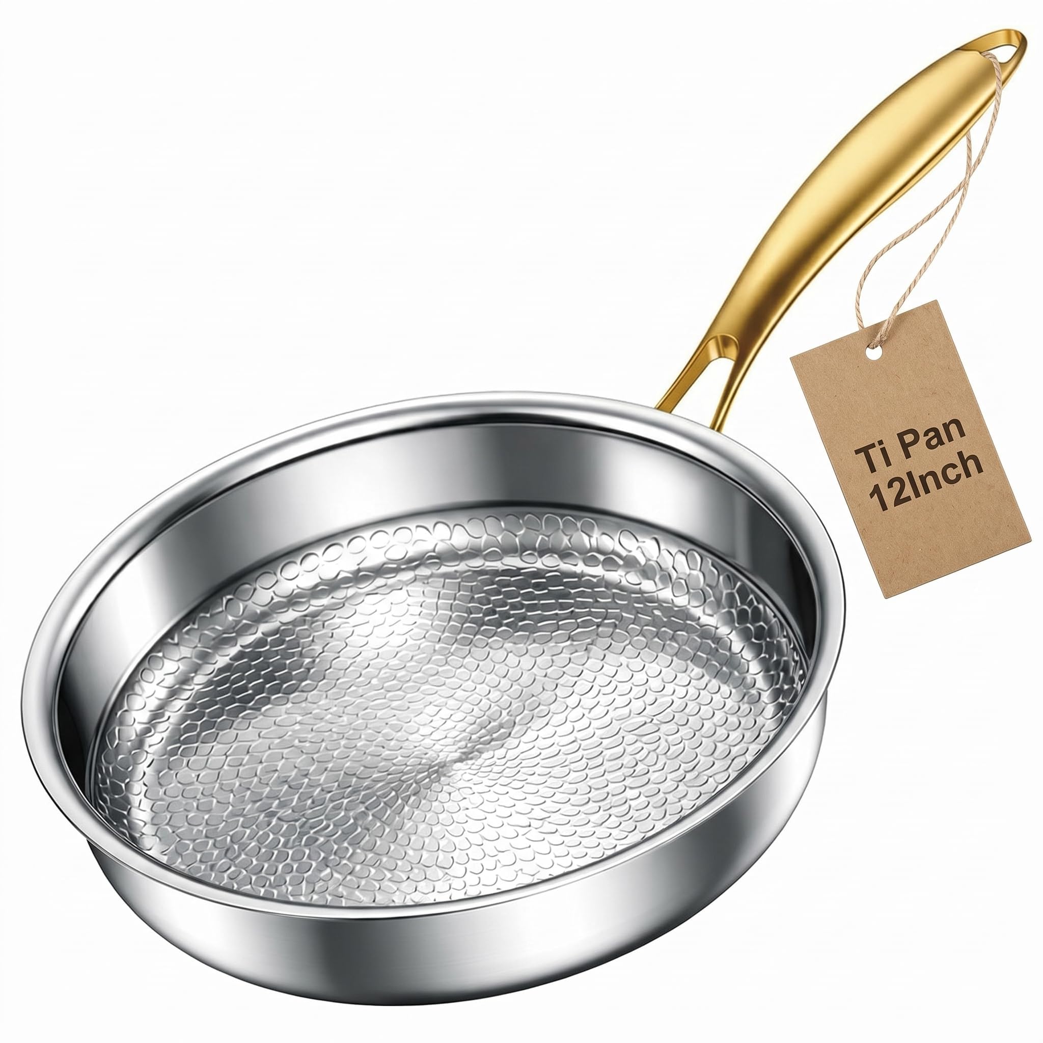 Abijan 12 Inch Titanium Pans for Cooking, Pure Titanium Frying pan Hammered Design, NonToxic Titanium Pan PFAS/PFOA/PTFE Free, 
