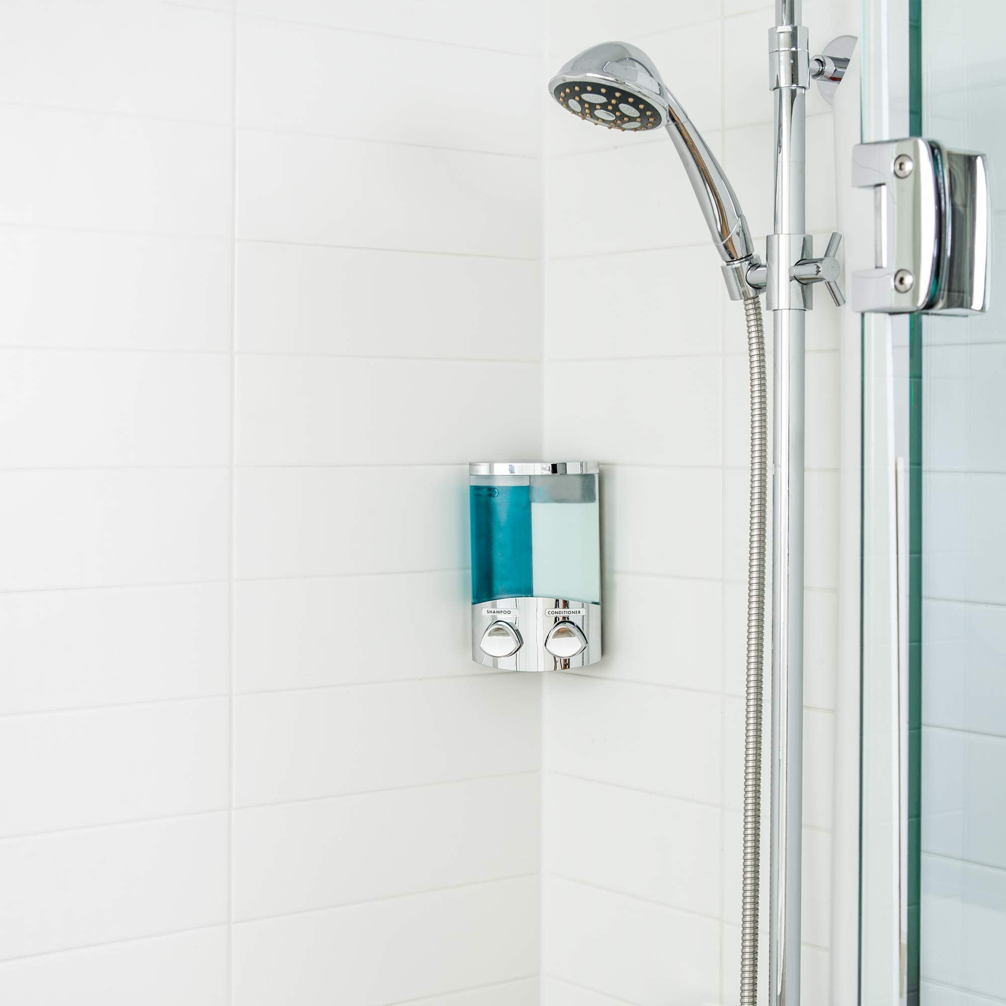 Better Living Products Duo Shower Dispenser 2, Shampoo And Soap Dispenser, 2 X 10.5 Fl. Oz. Chrome, 4.75'' X 3.13'' 7.75''