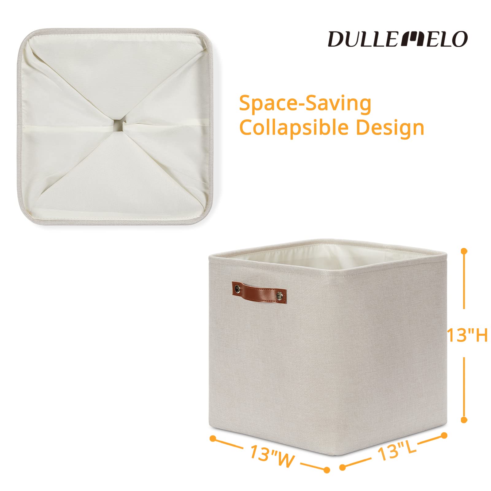 DULLEMELO Storage Bins  4 Pack Of 13x13x13 Decorative Storage Cube Bins Suit Office  Home  Shelves And Closet  Cube Storage Bin with Leather handle(4 Pack - 13 '' Beige)