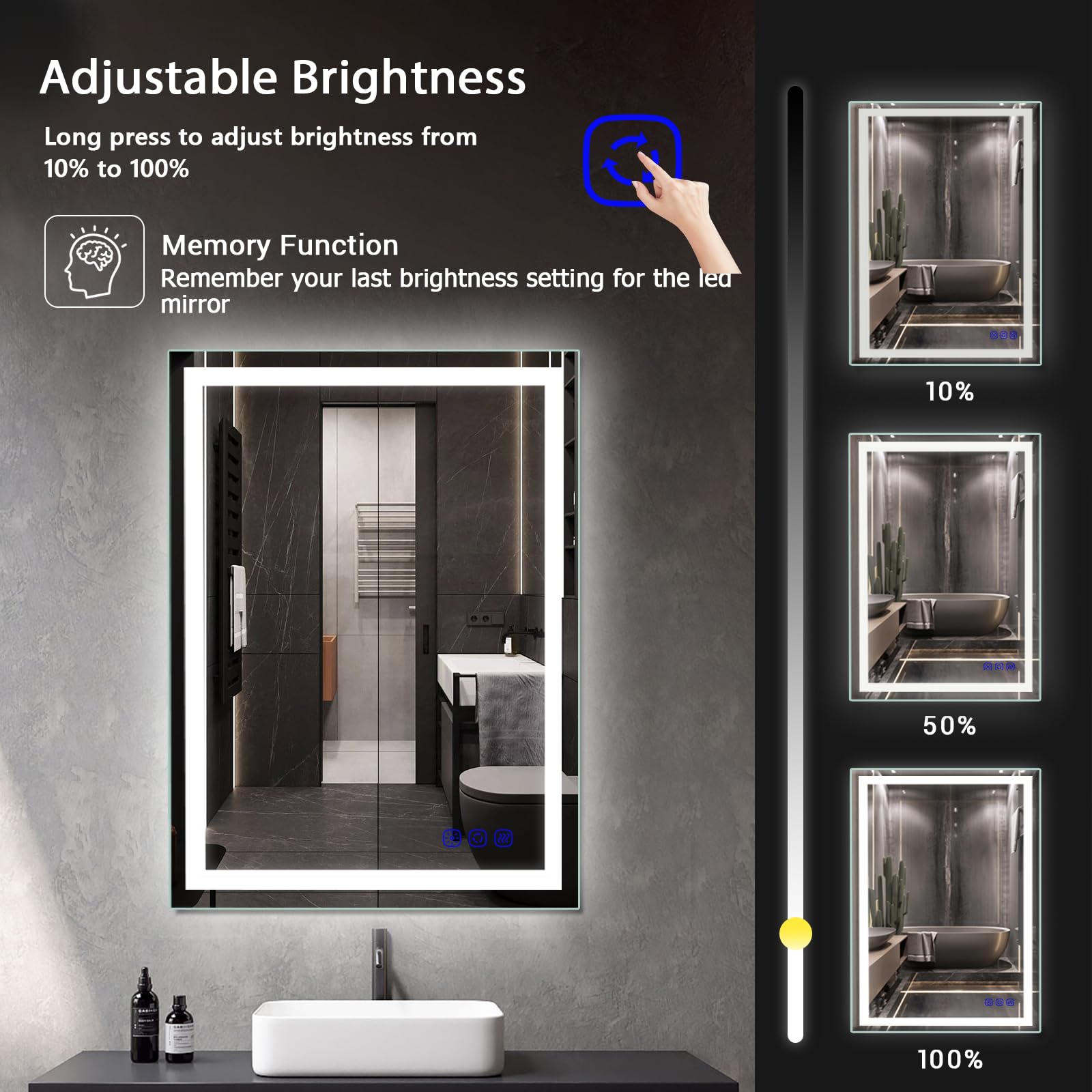 Yeeopp 24''X32'' Led Bathroom Mirror - Front Lighted Vanity Makeup Mirror, 3-Color Stepless Dimmable, Anti-Fog, Cri 95+, Memory