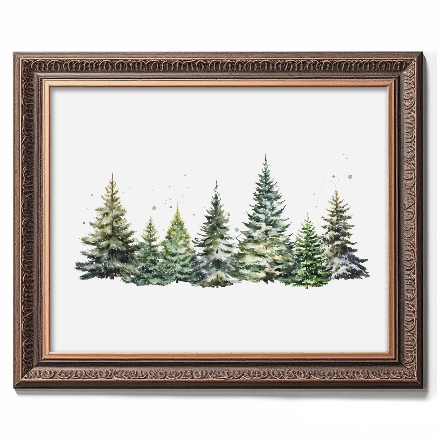 Christmas Tree Print, Winter Landscape, Watercolor Christmas Tree Painting Print, Pine Tree Art, Farmhouse Christmas Wall Art, W