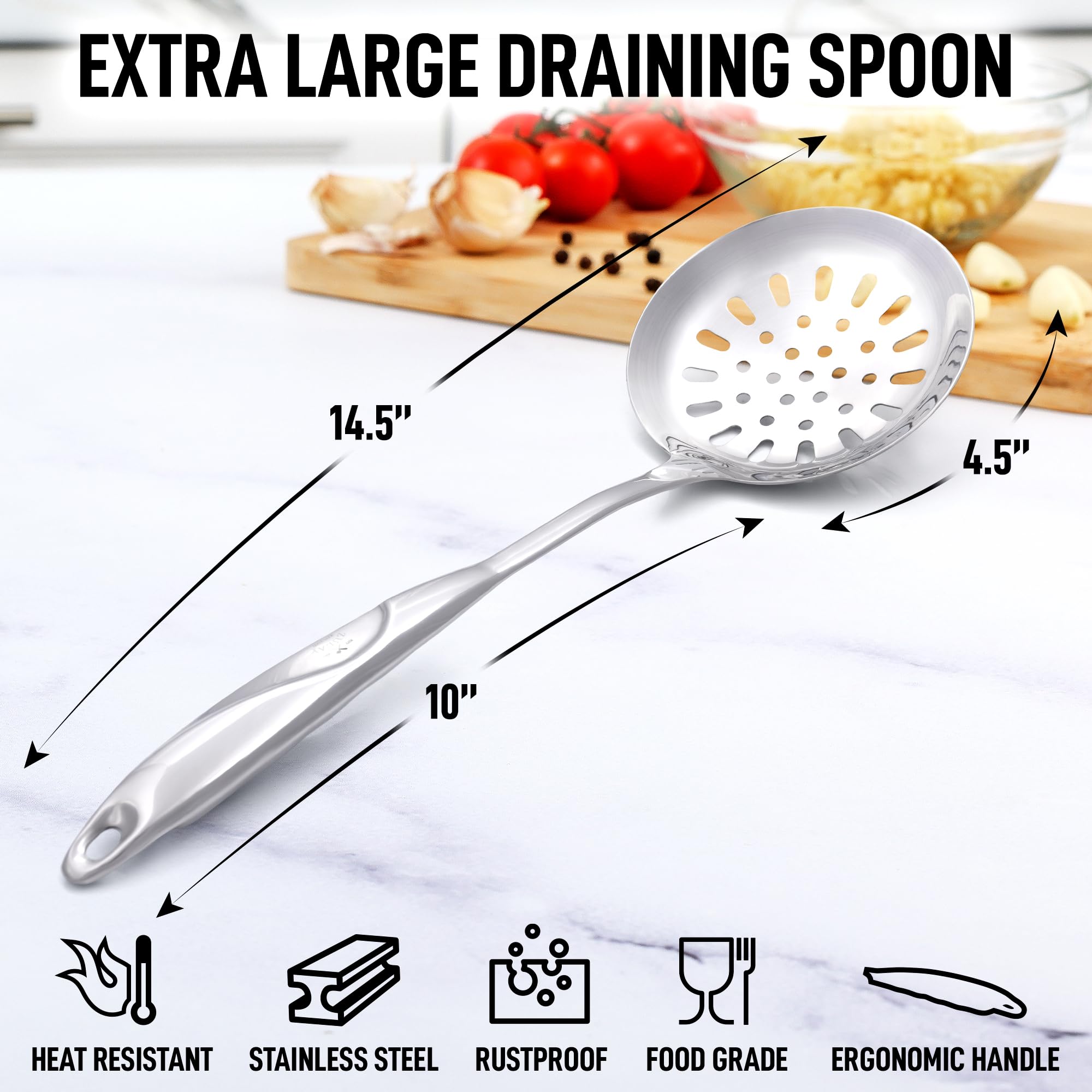 Zulay Kitchen Stainless Steel Slotted Serving Spoon - Large Frying Spoon Skimmer - Durable Utensil With Ergonomic, Easy To Use H