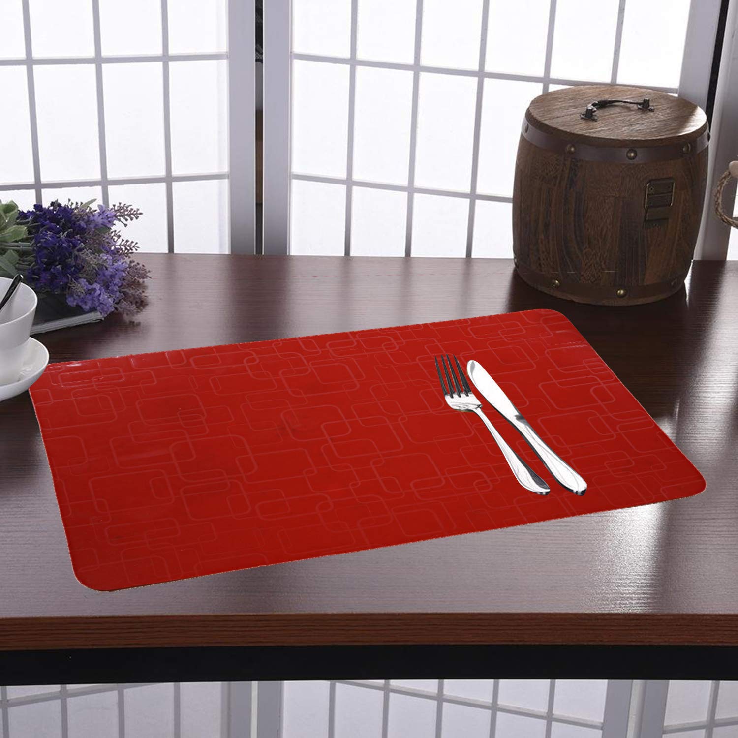 Kuber Industries Checkered Design Pvc 6 Pieces Dining Table Placemat Set (Red), Ctktc013708