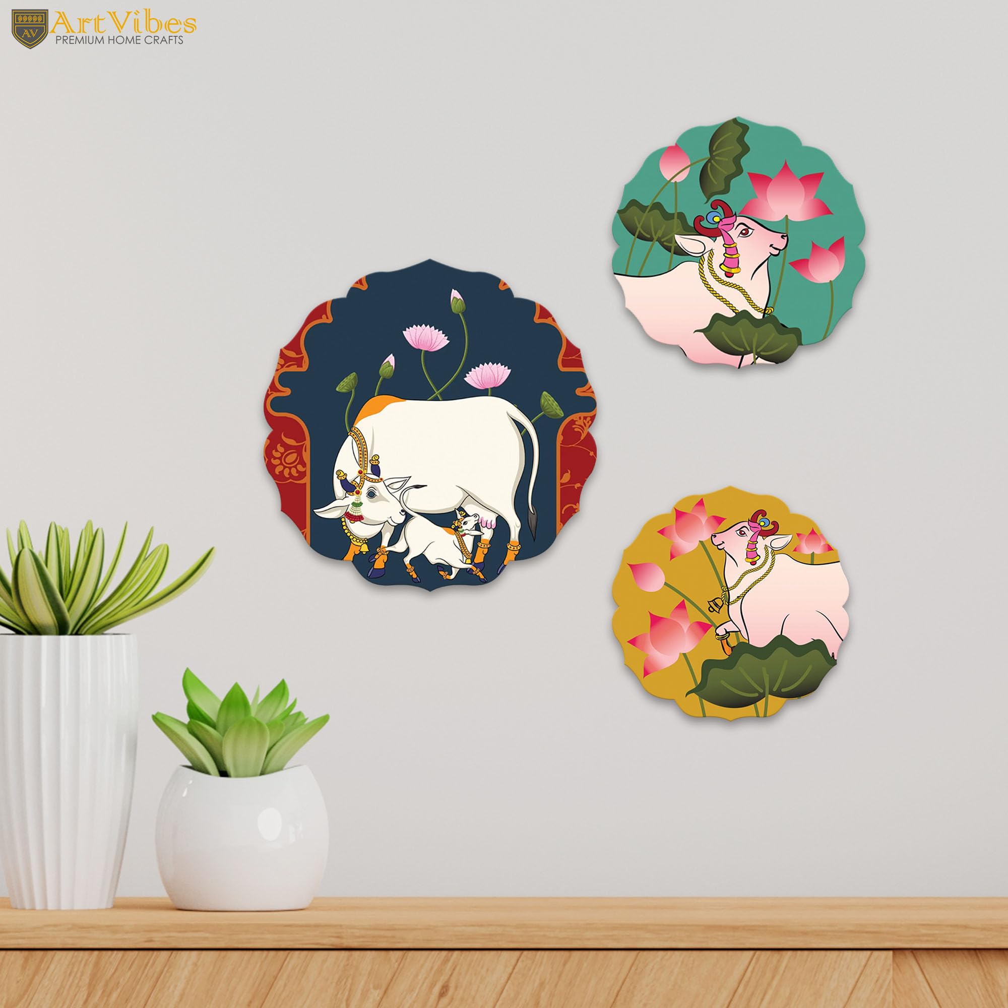 Artvibes Pichwai Designer Art Wooden Wall Hanging Decor | Decorative Hanging Items for Living Room | Office | Gifts | Modern Wal