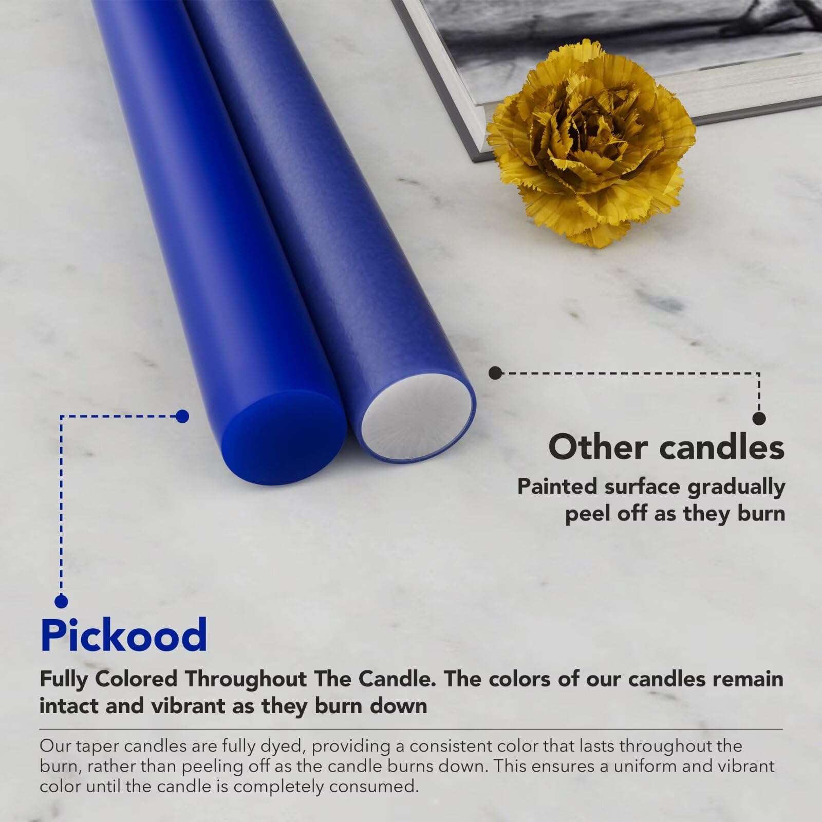 Pickood 10-Inch Tall Dripless Taper Candles Set of 4 - Classic Blue Tapered Candles, Perfect for Spring - Smokeless, Unscented,