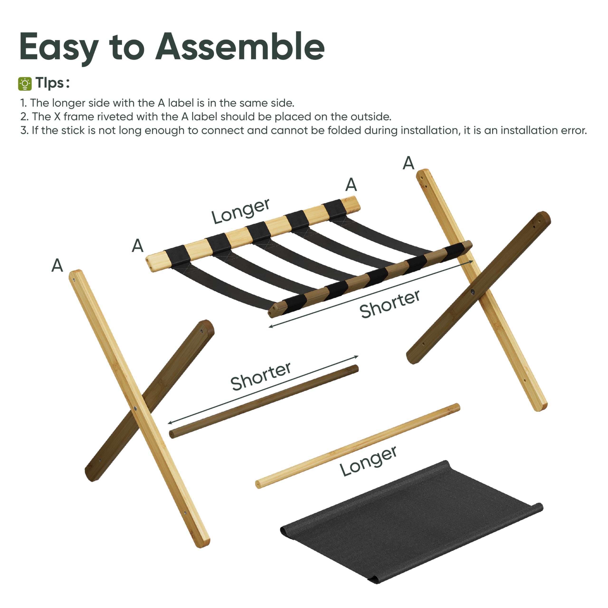 Smart Fendee Luggage Rack, Folding Luggage Rack For Guest Room, Bamboo Suitcase Stand Holds Up To 131 Lb, Luggage Stand With Sto