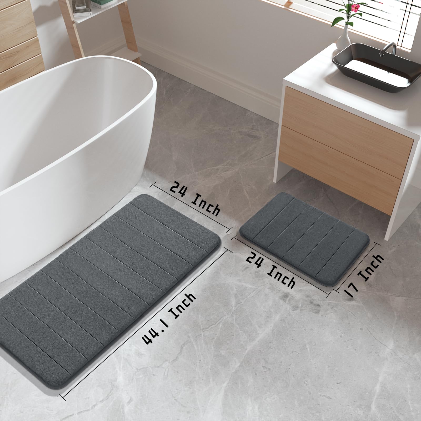 Yimobra Large Bath Mat Set, Soft 2 Pieces Memory Foam Bathroom Rugs, Water Absorption, Non Slip , Thick, Dry Fast For Bathroom F