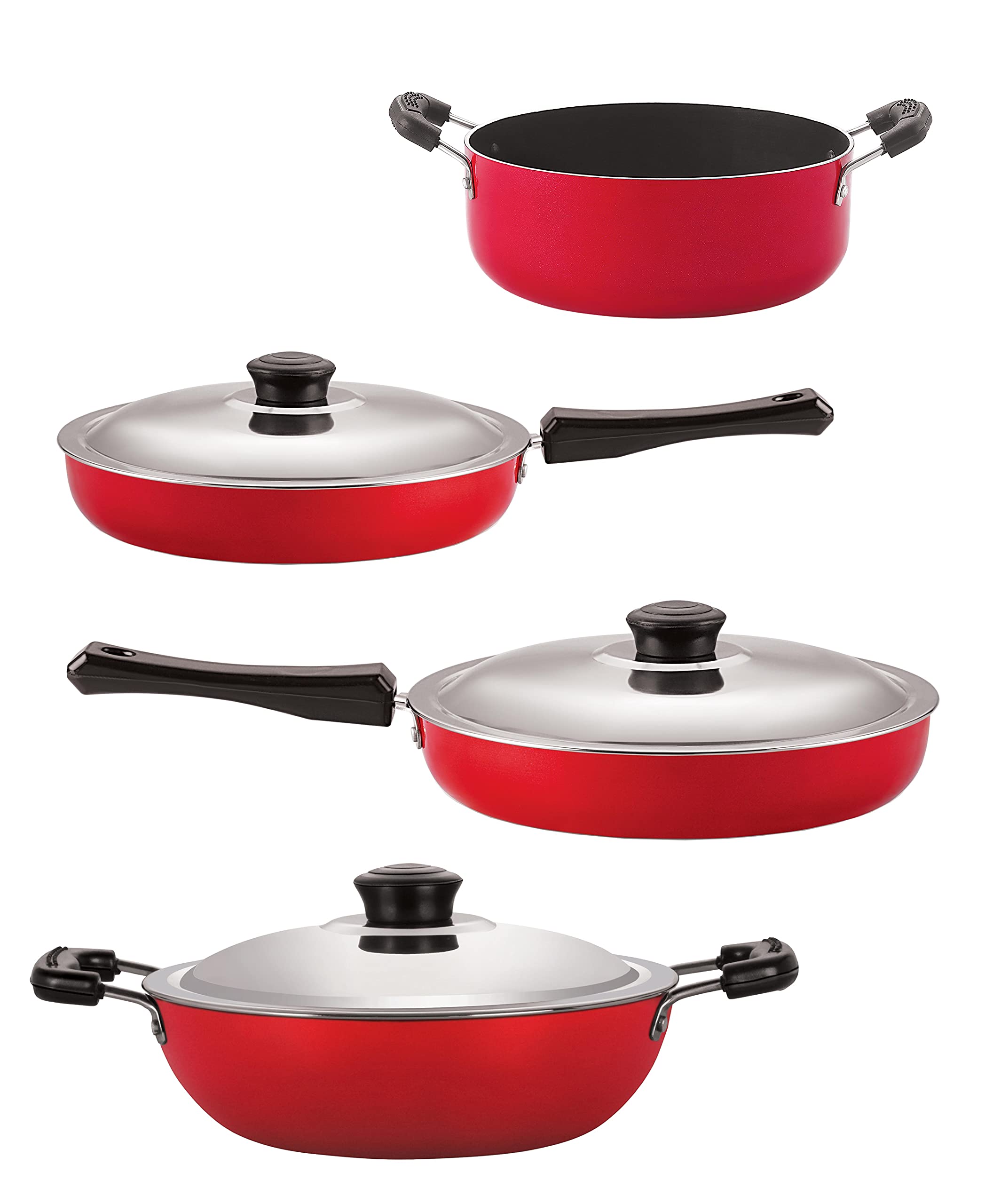 Nirlon Kitchen Accessories For Home Cooking Non Stick Pots And Pan Set Of 4 Pieces (Fp10_Fp13_Dkd(J)_Cs24)