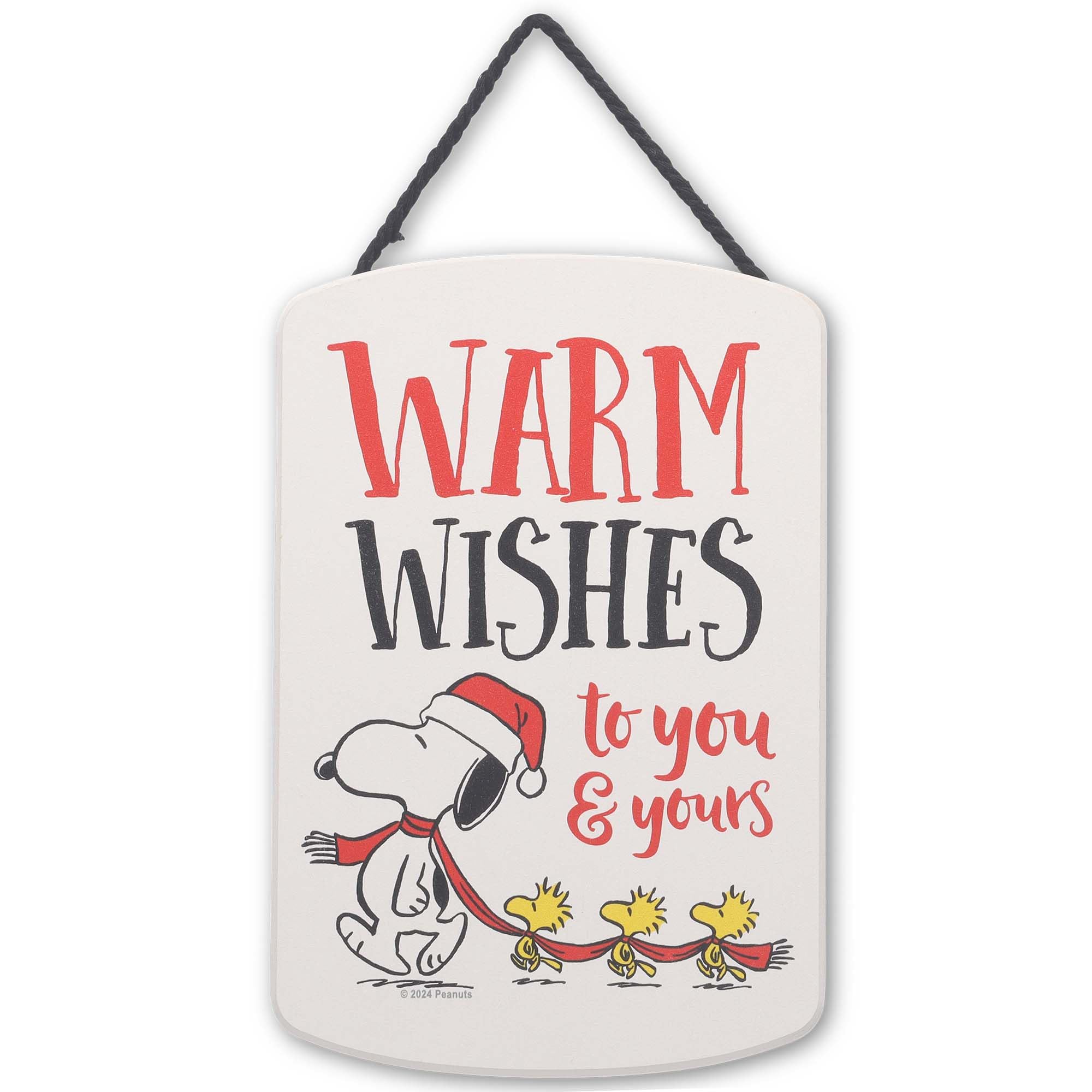 Peanuts Snoopy and Woodstock Warm Wishes Hanging Wood Wall Decor - Cute Snoopy Christmas Decoration for Home