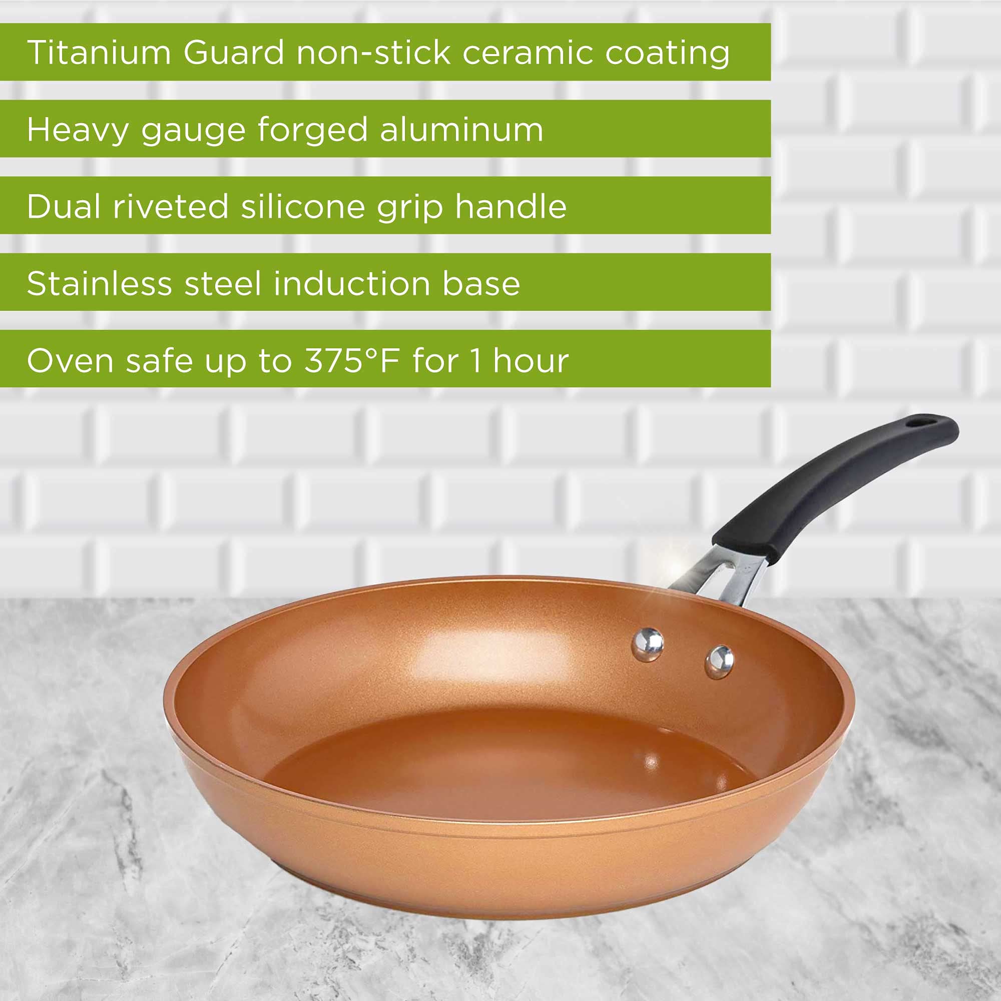 Ecolution Titanium Ceramic Easy Clean Endure Nonstick Silicone Stay Cool Handle, 9.5-Inch Fry Pan, Copper