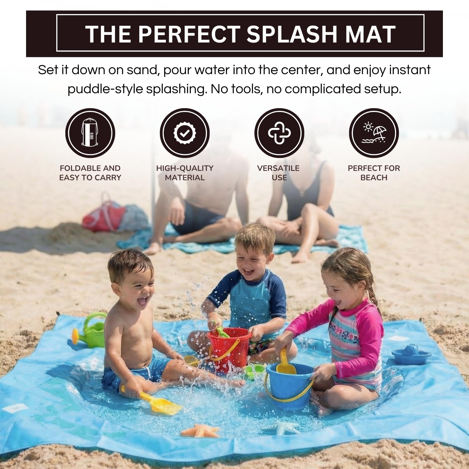 Khen Baby Beach Splash Mat Blue, 1 Piece, 78.74 x in Waterproof Polyester Portable Foldable