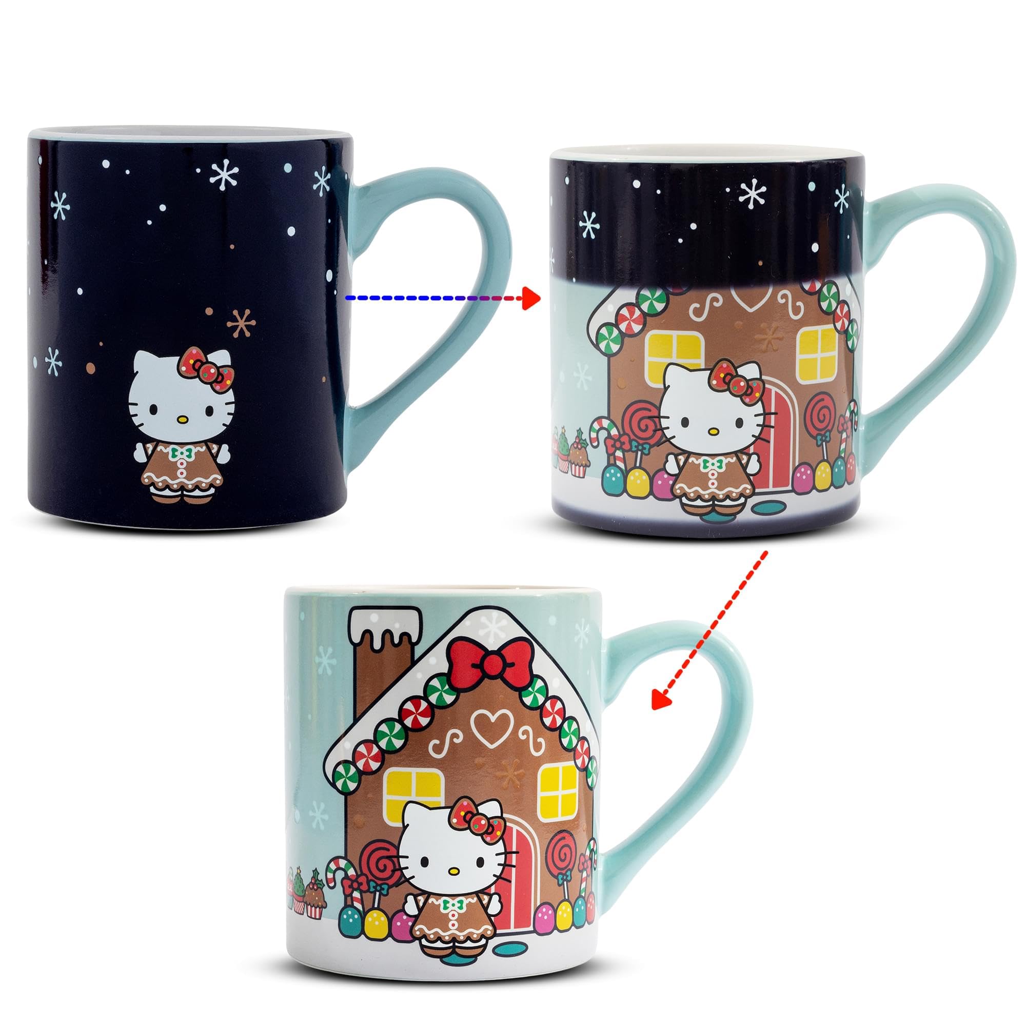 Silver Buffalo Sanrio Hello Kitty Gingerbread House Christmas Holiday Heat Reveal Ceramic Mug, 14 Ounces