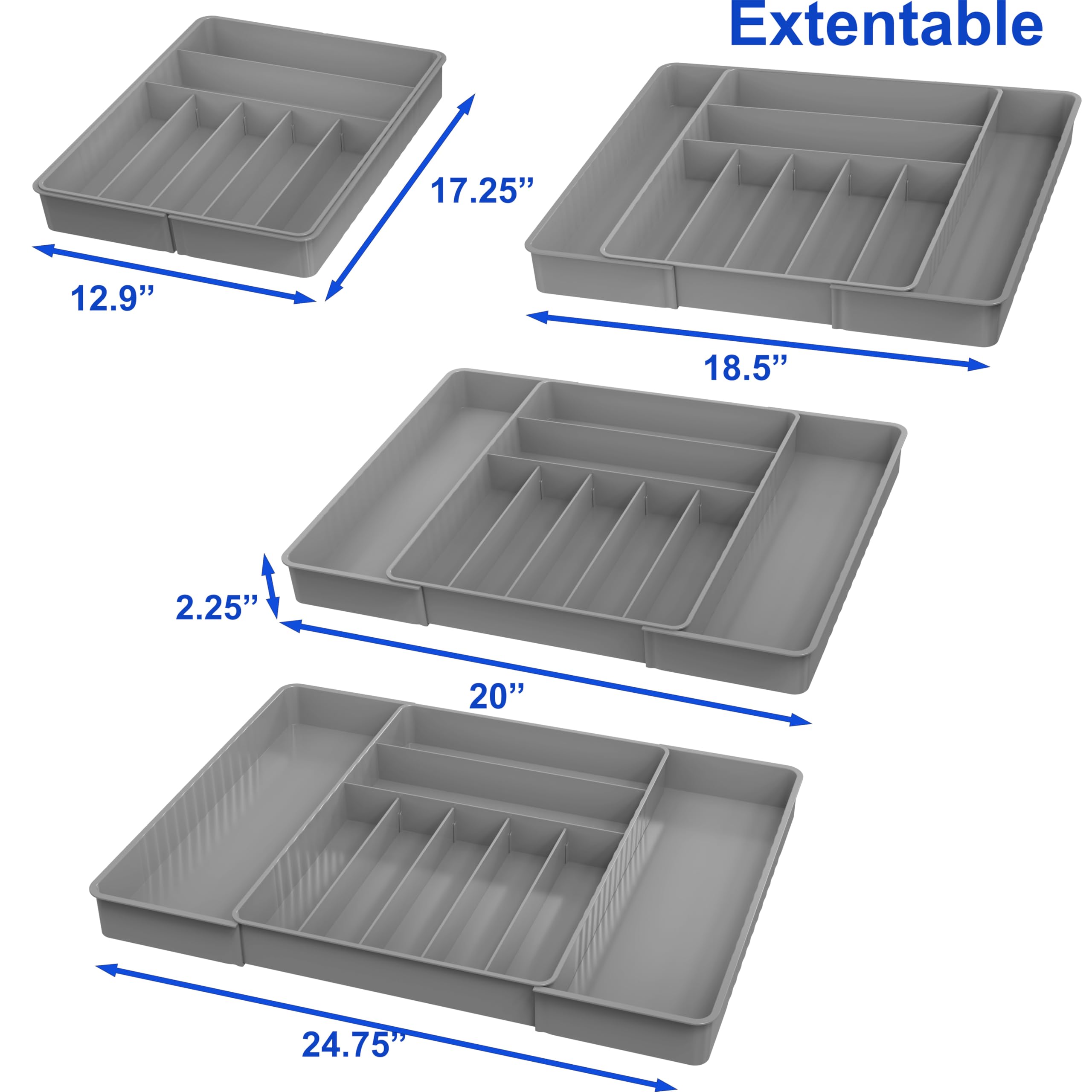 Simple Houseware Expandable Kitchen Drawer Flatware Organizer, Gray