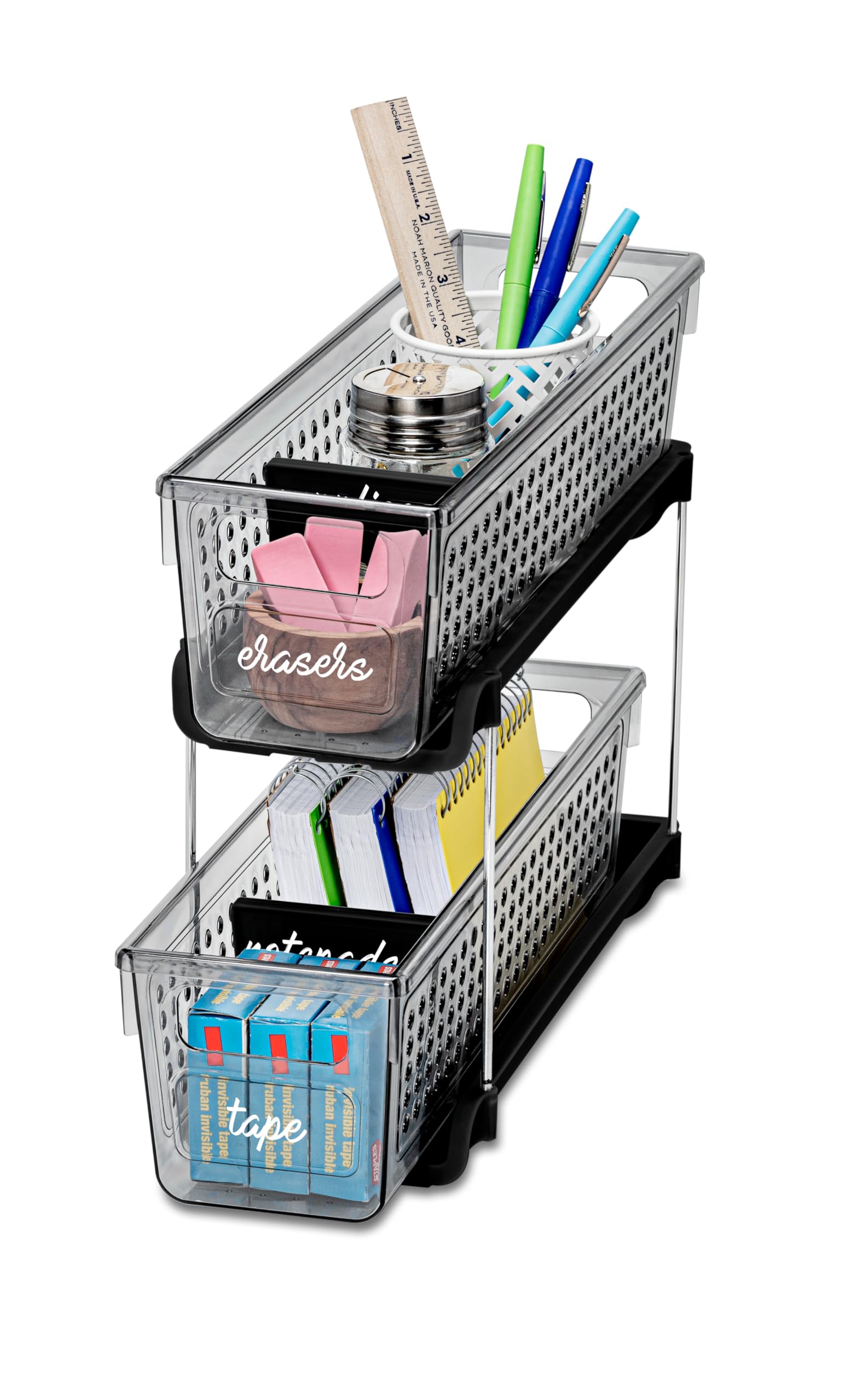 Madesmart Mini 2-Tier Plastic Multipurpose Organizer With Divided Slide-Out Storage Bins, Compact Under Sink And Cabinet Organiz