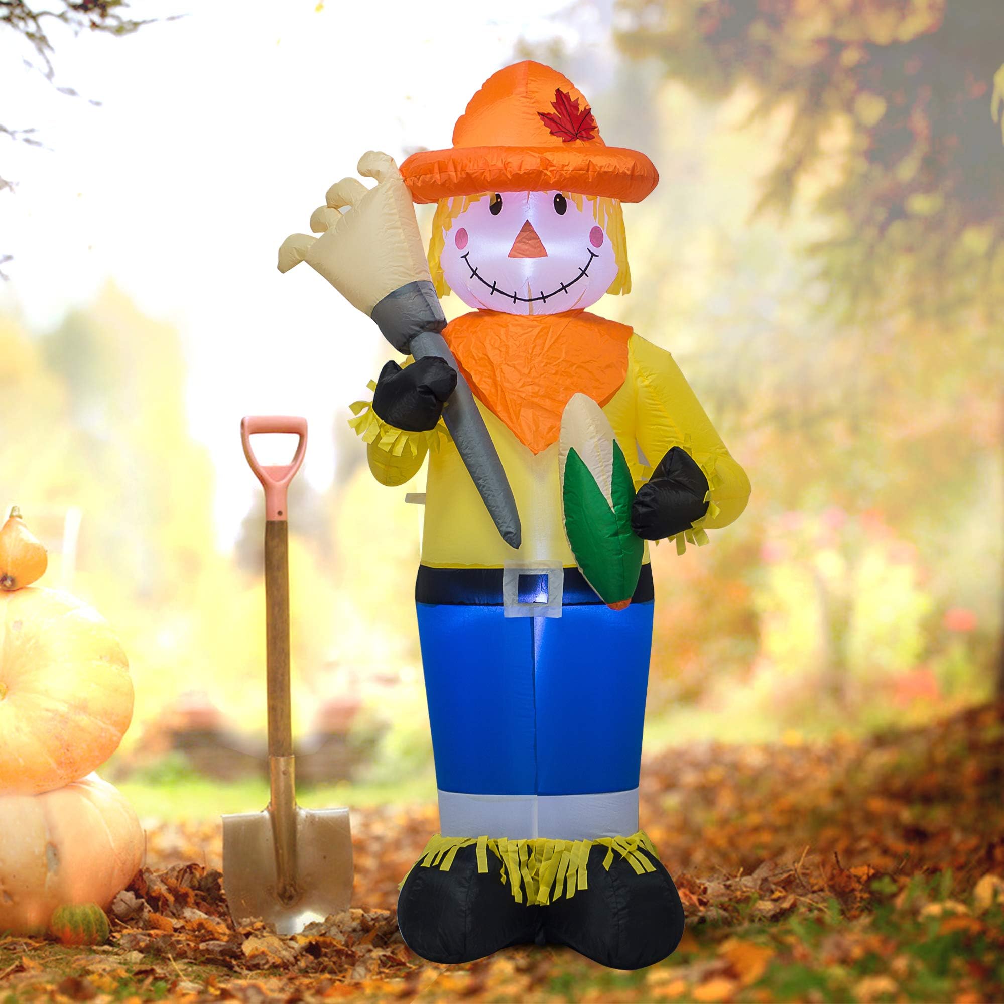 4-Foot Fall Thanksgiving Harvest Inflatable Scarecrow with Corn Blown-up for Indoor and Outdoor Patio Lawn Decorations