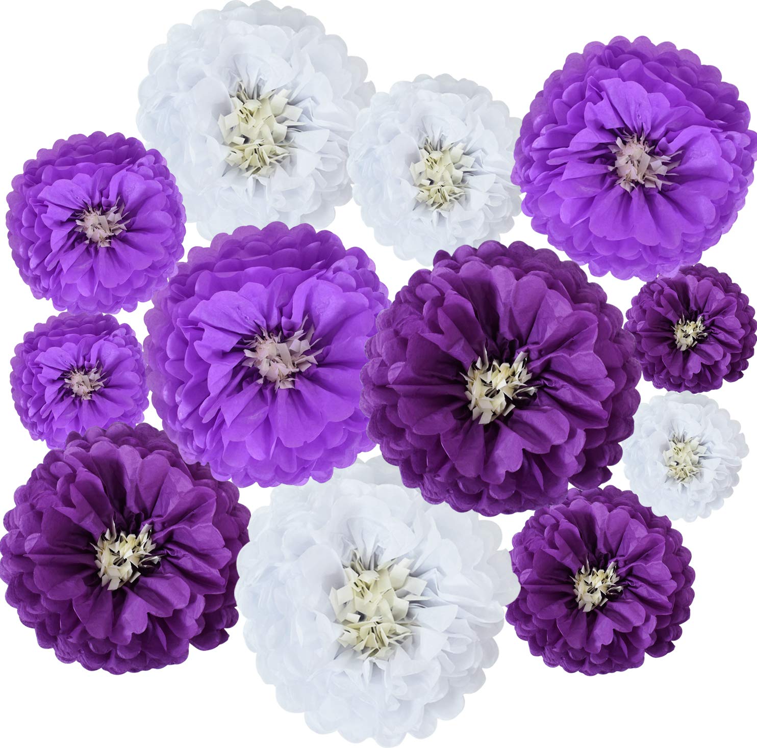 Beishida Lavender Purple White Hanging Tissue Paper Flowers Paper Chrysanth Flowers Diy Crafting For Halloween Wedding Birthday