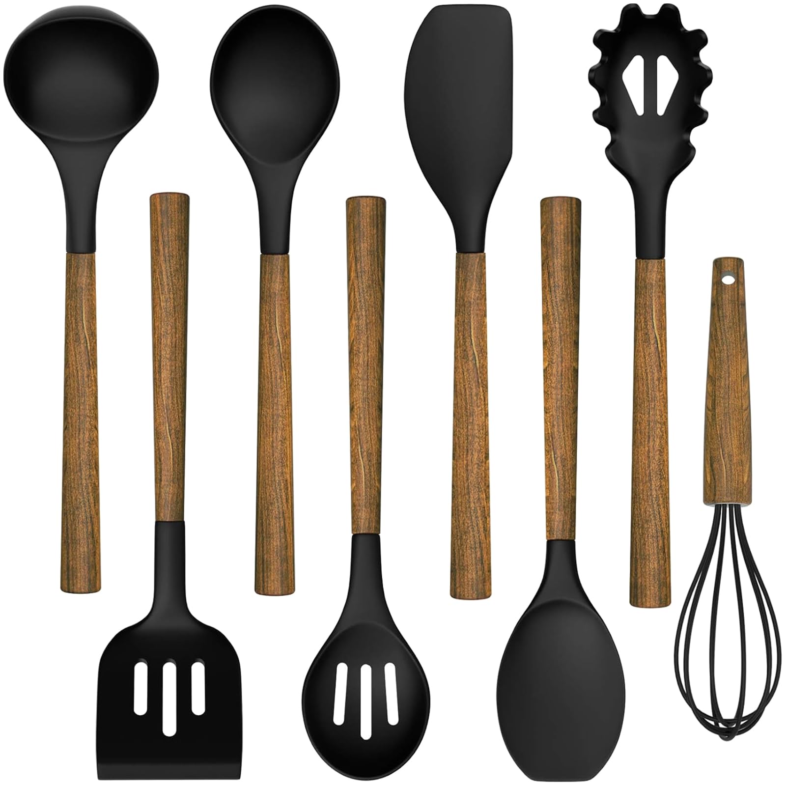 Silicone Cooking Utensil Set, Umite Chef 8-Piece Kitchen Set With Natural Acacia Wooden Handles,Food-Grade Silicone Heads-Silico