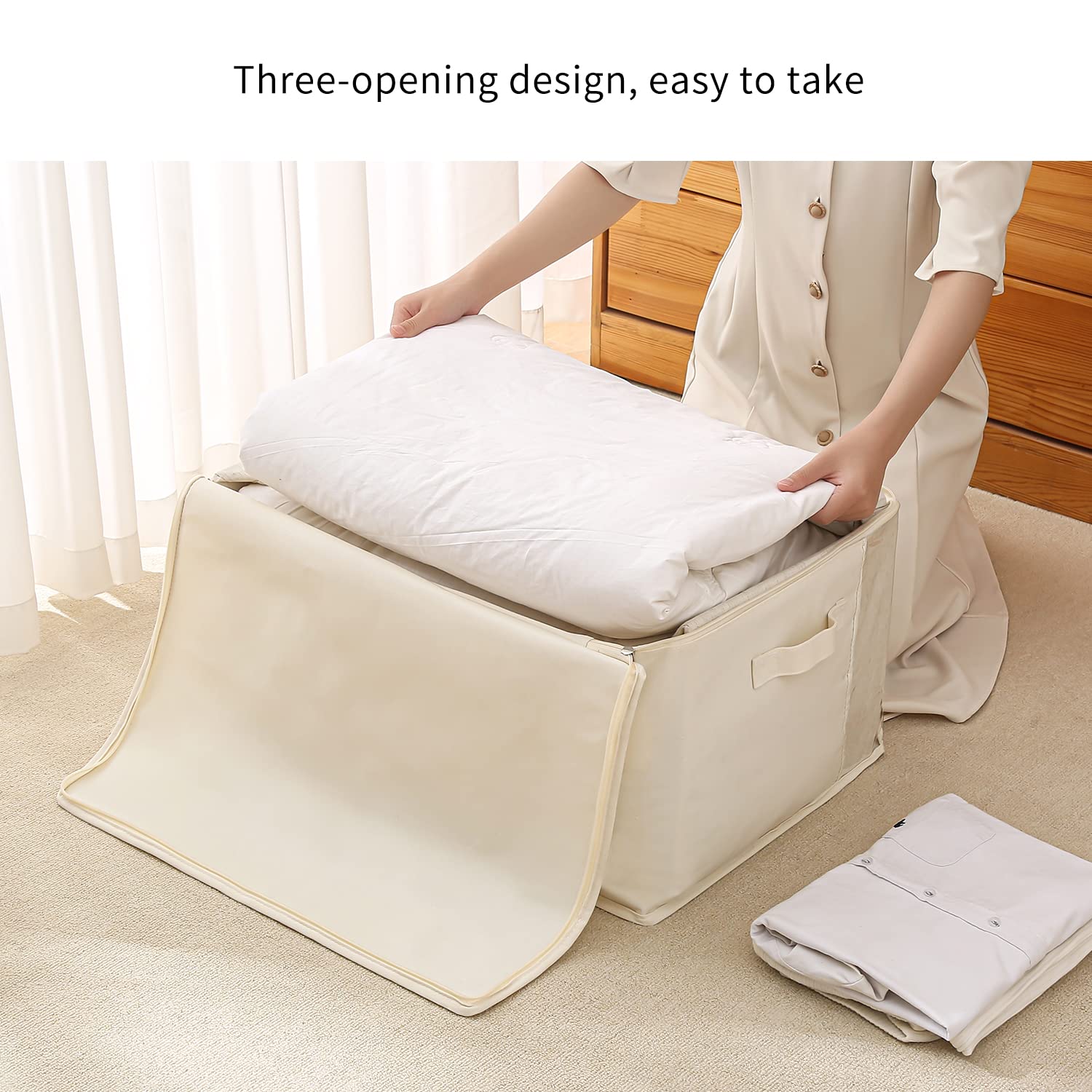 Vailando 2 Pack Large Canvas Comforter Storage Bags Closet Organizer for Clothes Sweater Clothes Organizer with Dual Zipper Thre
