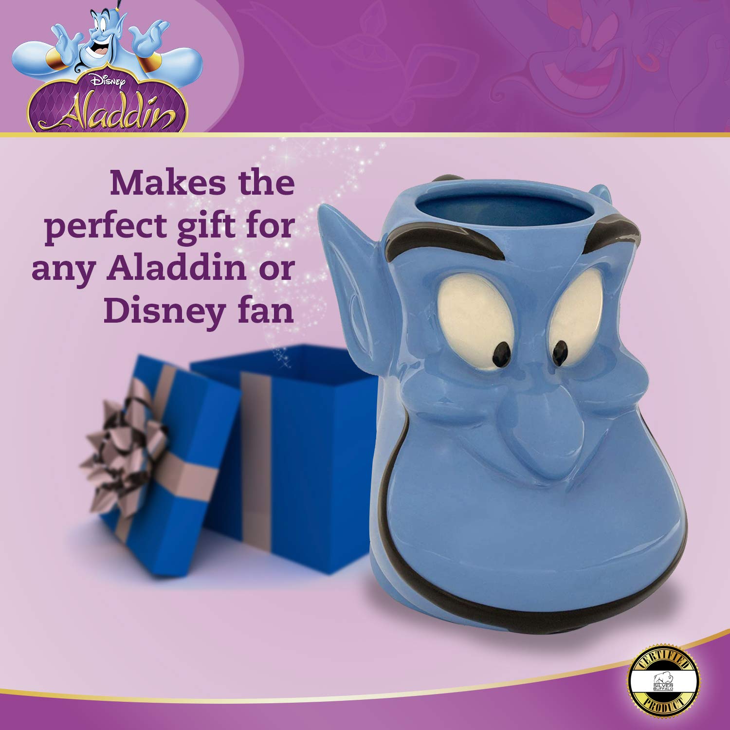 Silver Buffalo Disney Aladdin Genie Ceramic 3D Sculpted Mug, 22 Ounces