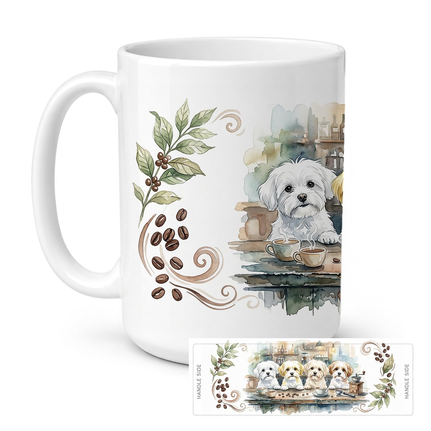 Carolines Treasures Maltese Morning Coffee Ceramic Coffee Mug 15 oz Decorative Large C Handle Mug Cup for Tea, Cocoa Hot Chocol
