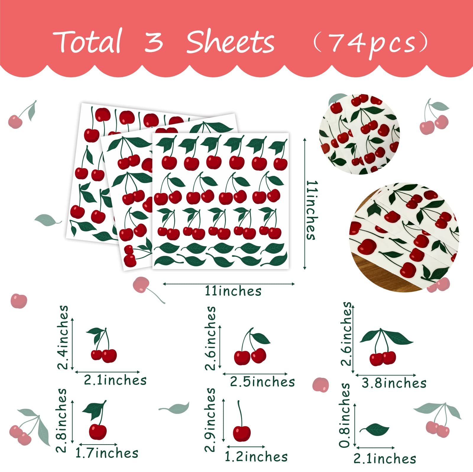 Cherry Wall Decal Fruit Wall Decals Peel And Stick Kitchen Wall Decals Cherries Green Leaf Wall Stickers Cherry Fruit Wall Stick