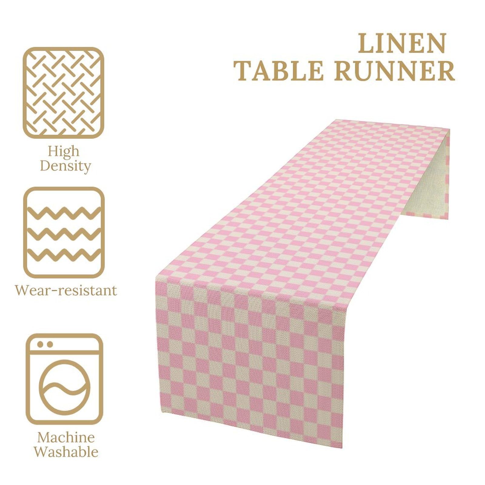70s Hippie Table Runner Groovy Pink Grid Square Modern Geometric Boho Dinner Runner for Living Room Kitchen Party Holiday Dinner
