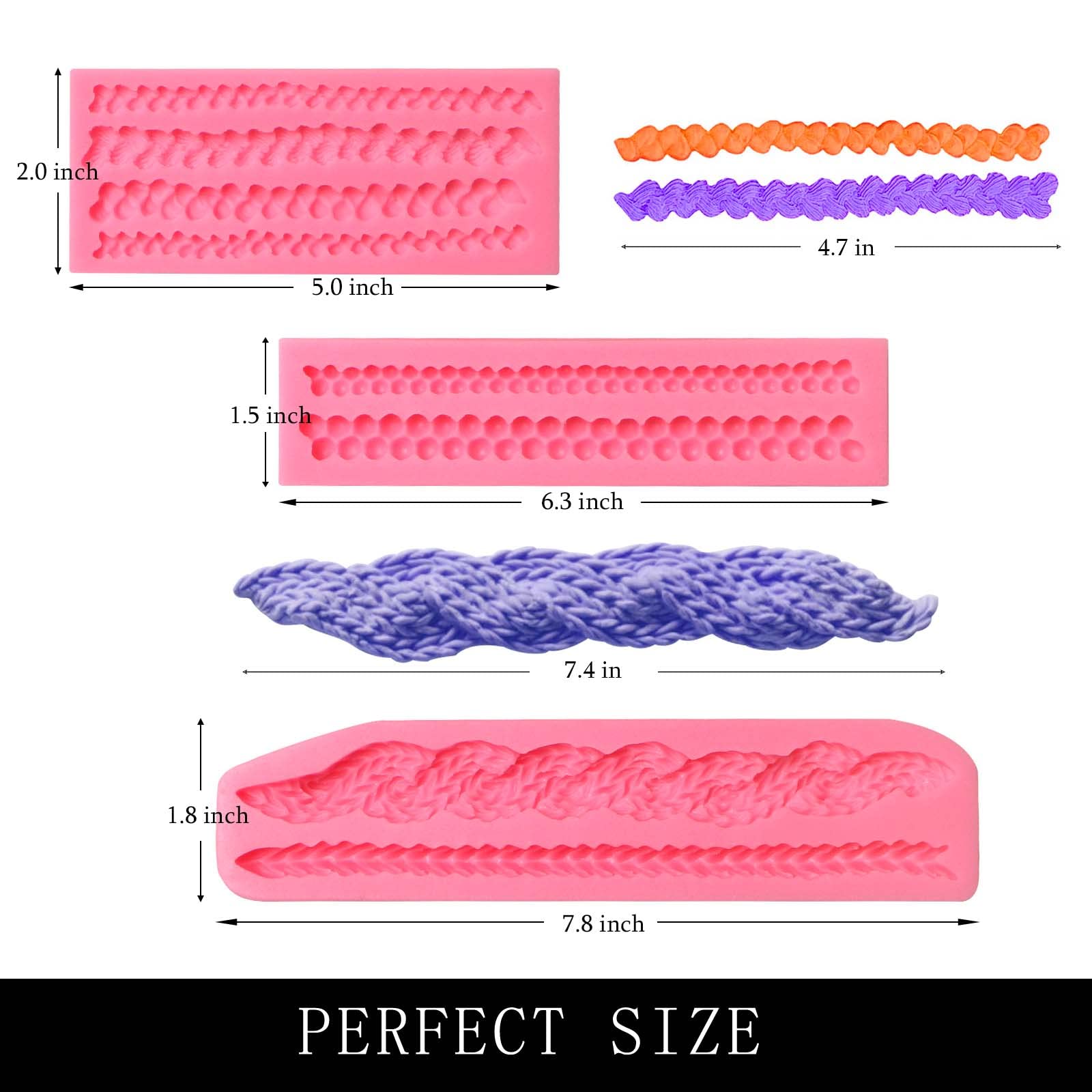 Muyulin Knitting Silicone Mold, 3 Packs Weave Knit Patterns Rope Fondant Mold For Chocolate Sugarcraft Knitter Wedding Cake Deco