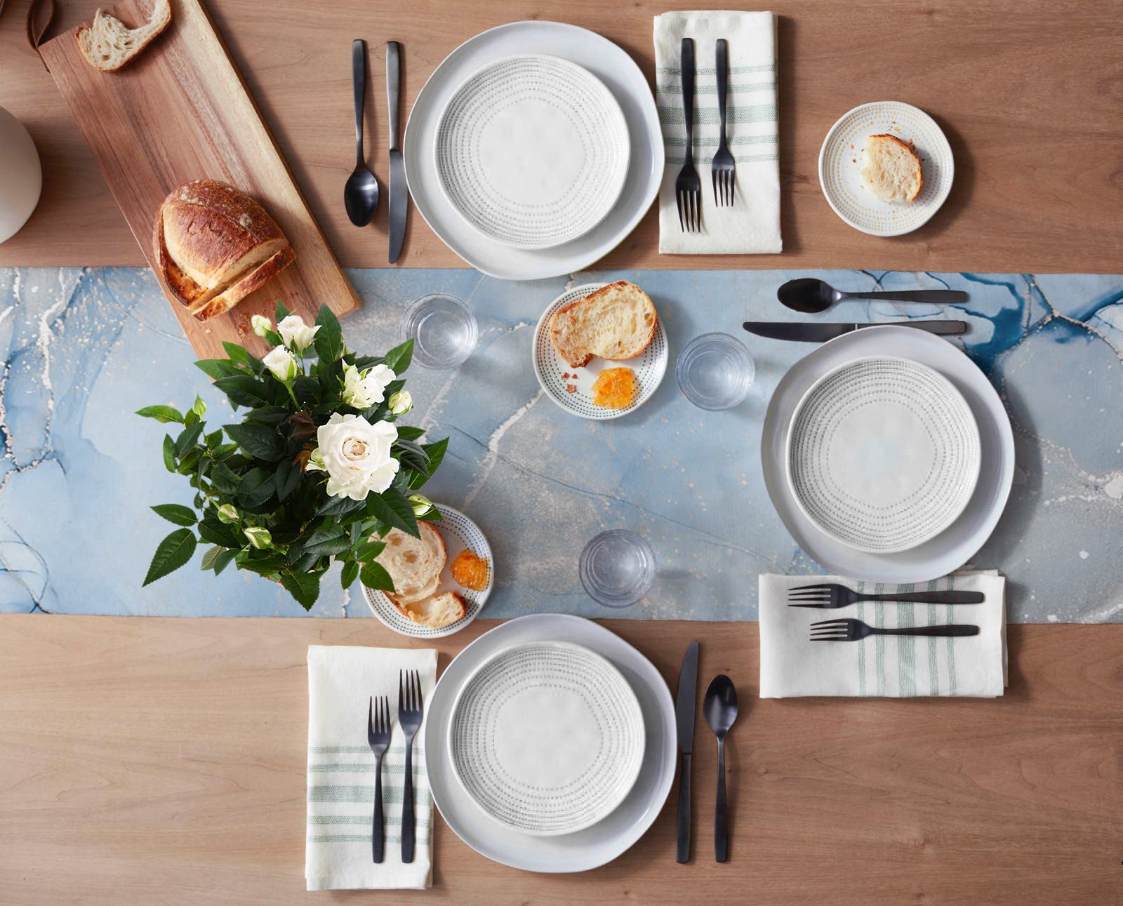 Zoe Garden Marble Table Runner 72 Inches Long - Ombre Blue Marble Grey Farmhouse Modern Kitchen Dining Burlap & Cotton Tablerunn