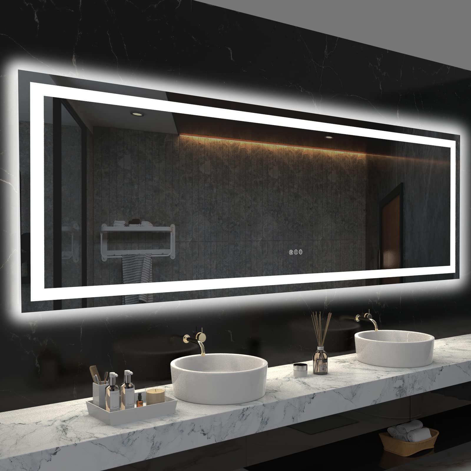 Loaao 84X32 Led Bathroom Mirror With Lights, Anti-Fog, Dimmable, Backlit + Front Lit, Lighted Bathroom Vanity Mirror For Wall, M