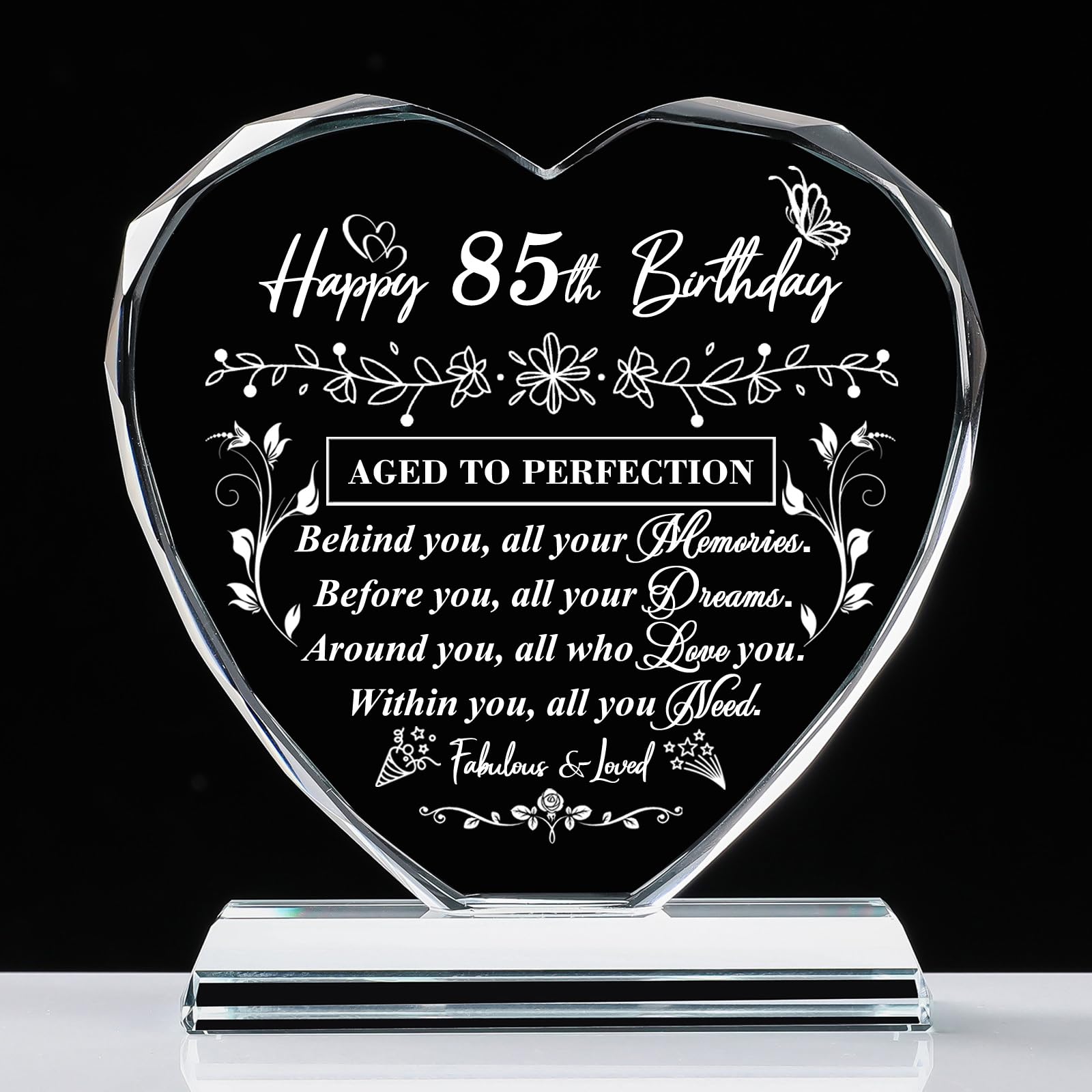 Qianruna 85Th Birthday Gifts For Women Men, Laser Glass Heart 85Th Birthday Decorations Ideas, Happy Birthday Gifts For 85 Year