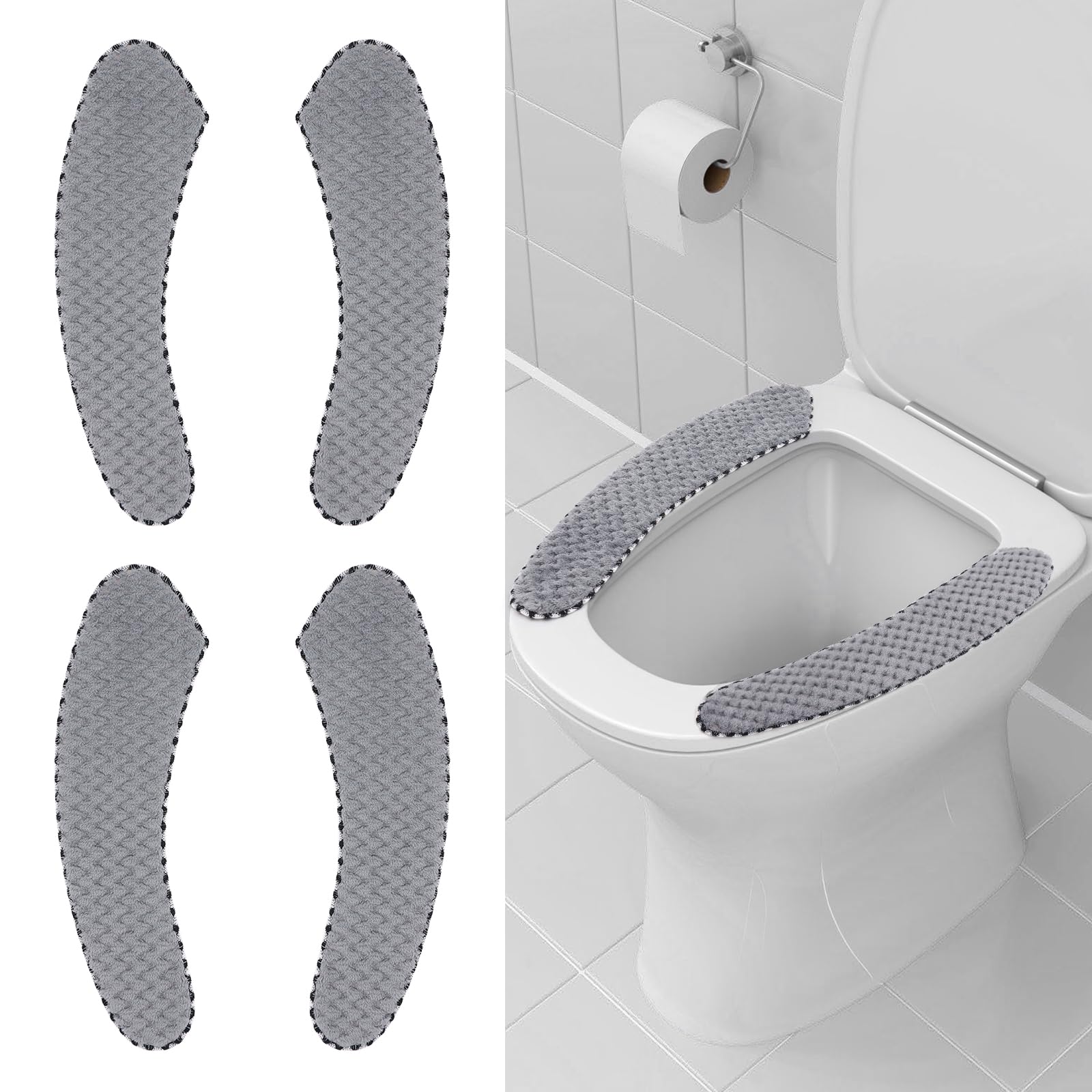 2Pairs Warm Toilet Seat Cover Mat Plush Thick Toilet Seat Padded Non Slip Soft Toilet Seat Cushion Washable Bathroom Warmer Stat