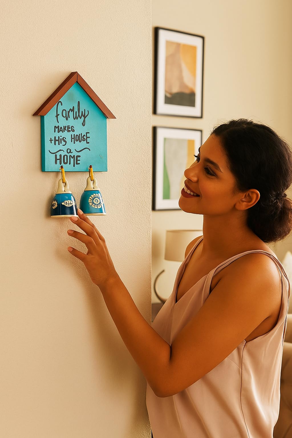 Shopping Shots Handcrafted Mdf HutShaped Wall Hanging With Ceramic Bells | family Makes This House A Home Quote | Handmade Wall