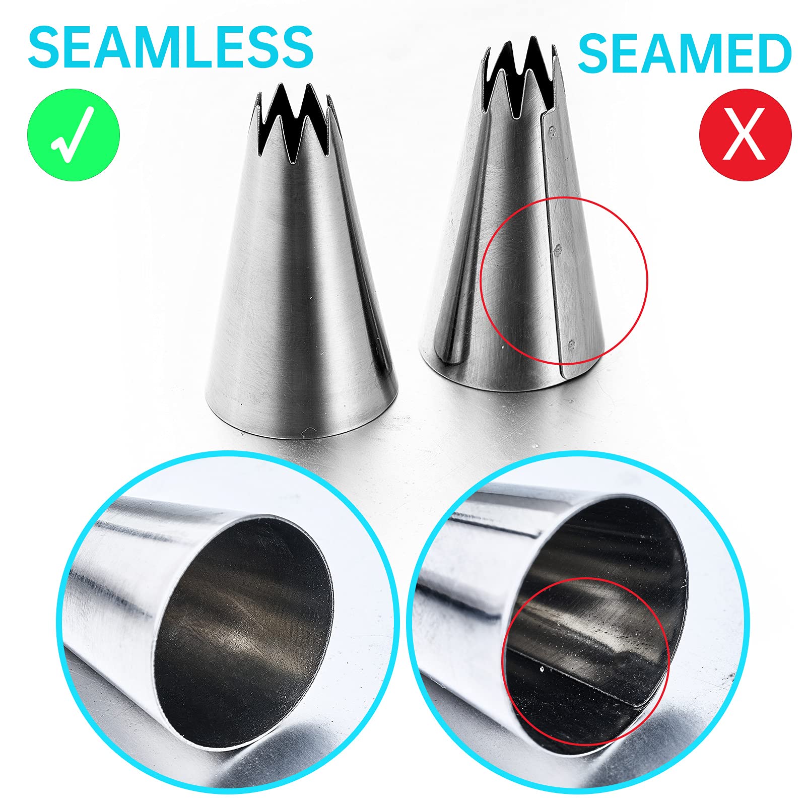 Kasmoire 8Pcs Piping Tips Cake Decorating Kit With 10Pcs Disposable Piping Bags For Starter