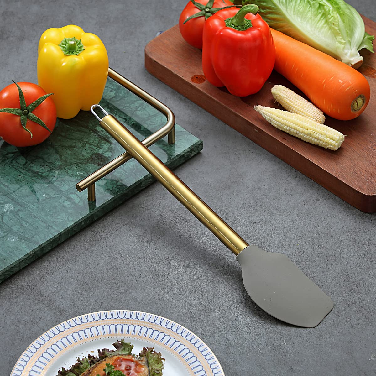 Gold Spatulas, Berglander Non-Stick Silicone Flexible Scrapers Baking Mixing Tool With Titanium Gold Plating Handle, Baking Tool