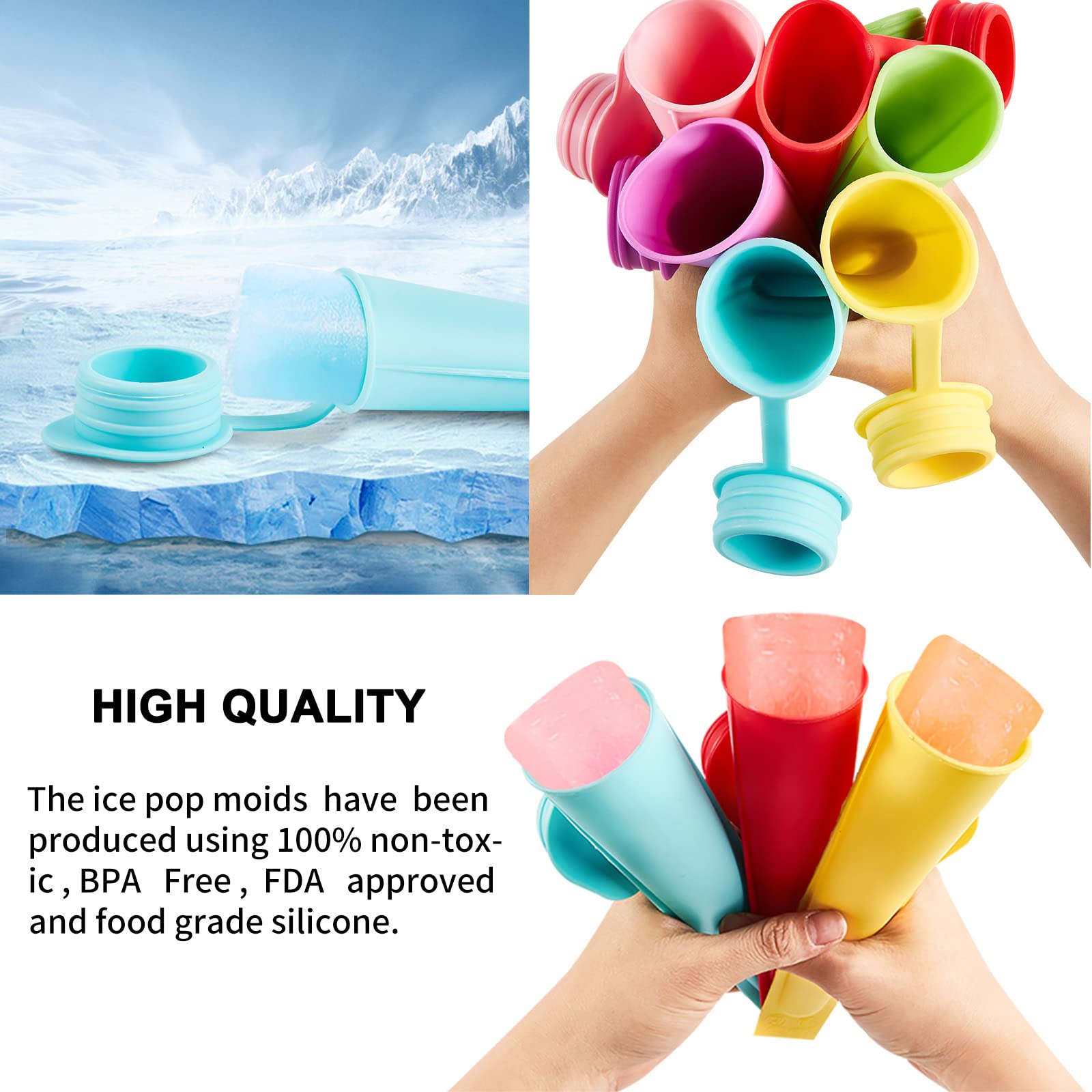 6 Pcs Popsicles Molds, Silicone Ice Pop Molds For Kids, Reusable Freezer Pop Tubes, Multi-Color Ice Pop Mold, Frozen Ice Popsicl