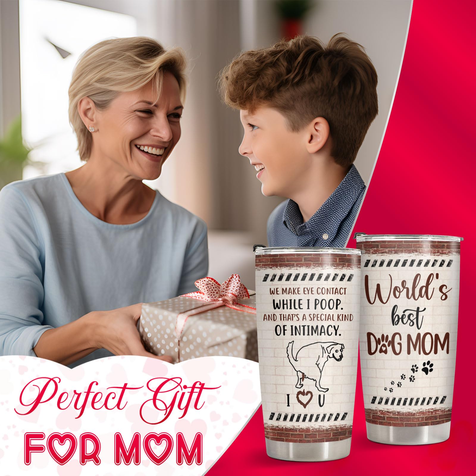 34Hd Christmas Gifts For Dog Mom, Funny Dog Mom Tumbler With Lid 20Oz Stainless Steel, World'S Best Dog Mom Coffee Mug, Dog Mom