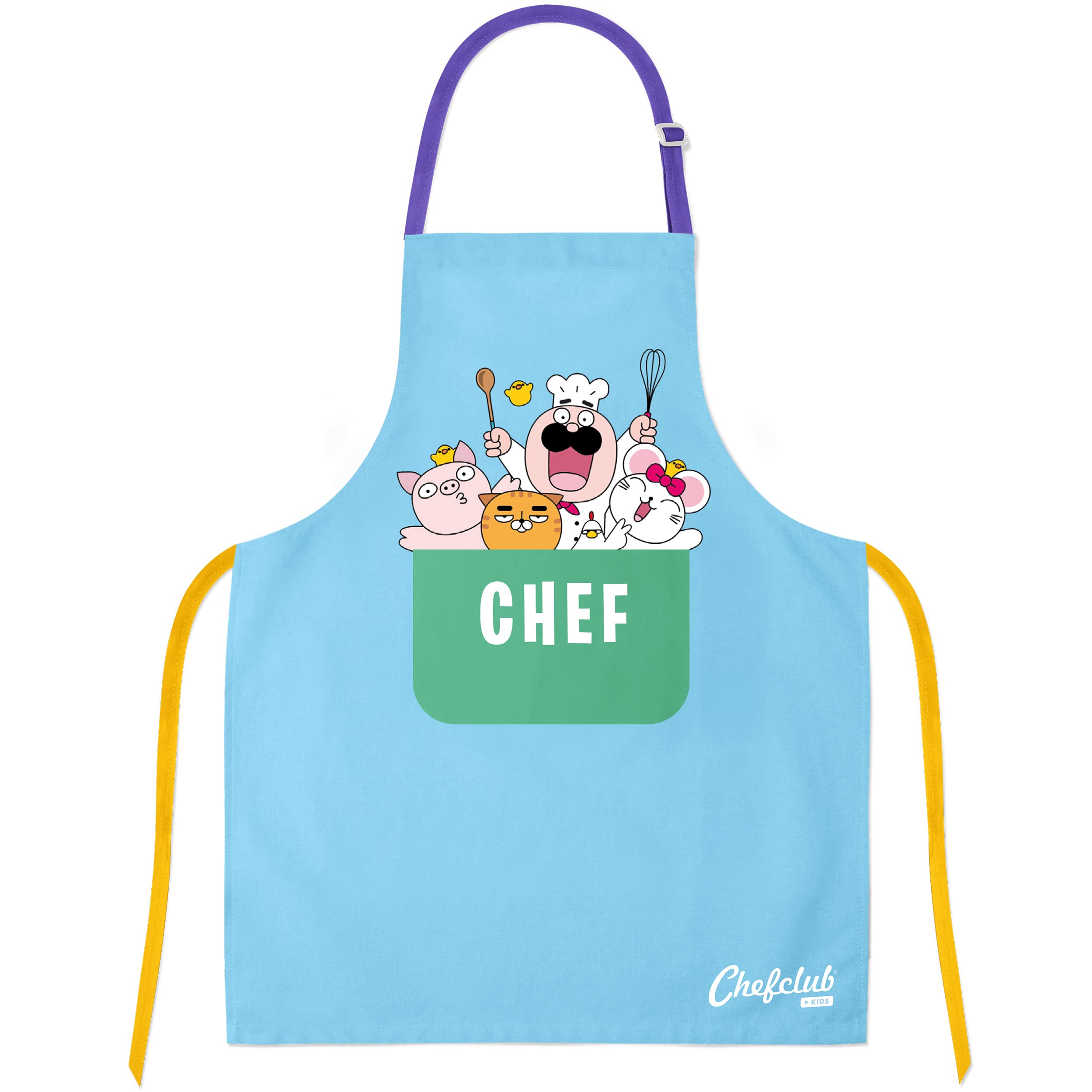 Chefclub Kids Apron - Cooking Baking Apron - One Size - Adjustable - 100% Cotton - Blue
