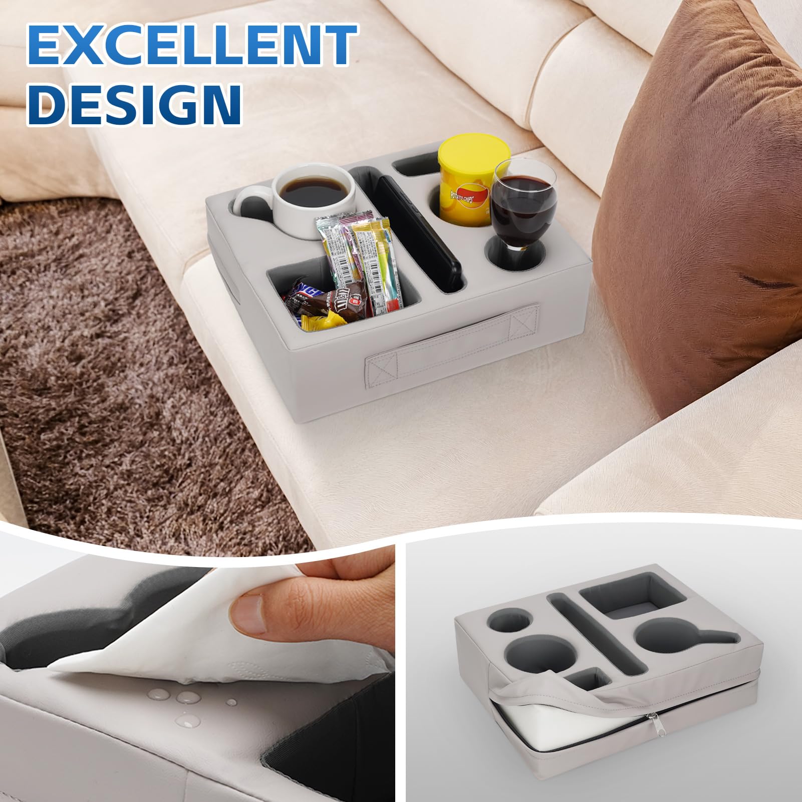 G Good Gain Couch Cup Holder Pillow-Sofa Cup Holder Cozy Buddy | Bed Drink Caddy Holds Tablet, Remote, Snacks | Waterproof Anti-