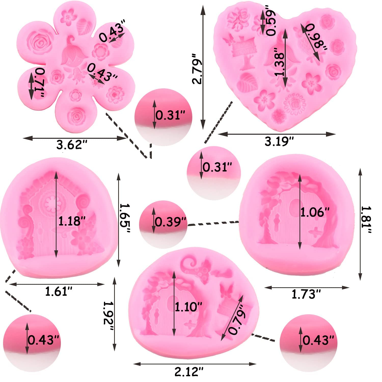 Zixiang Enchanted Vintage Fairy Garden Fairy Gnome Home Door Window Silicone Molds Flower Leaf Mushroom Fondant Mold For Rose Ca