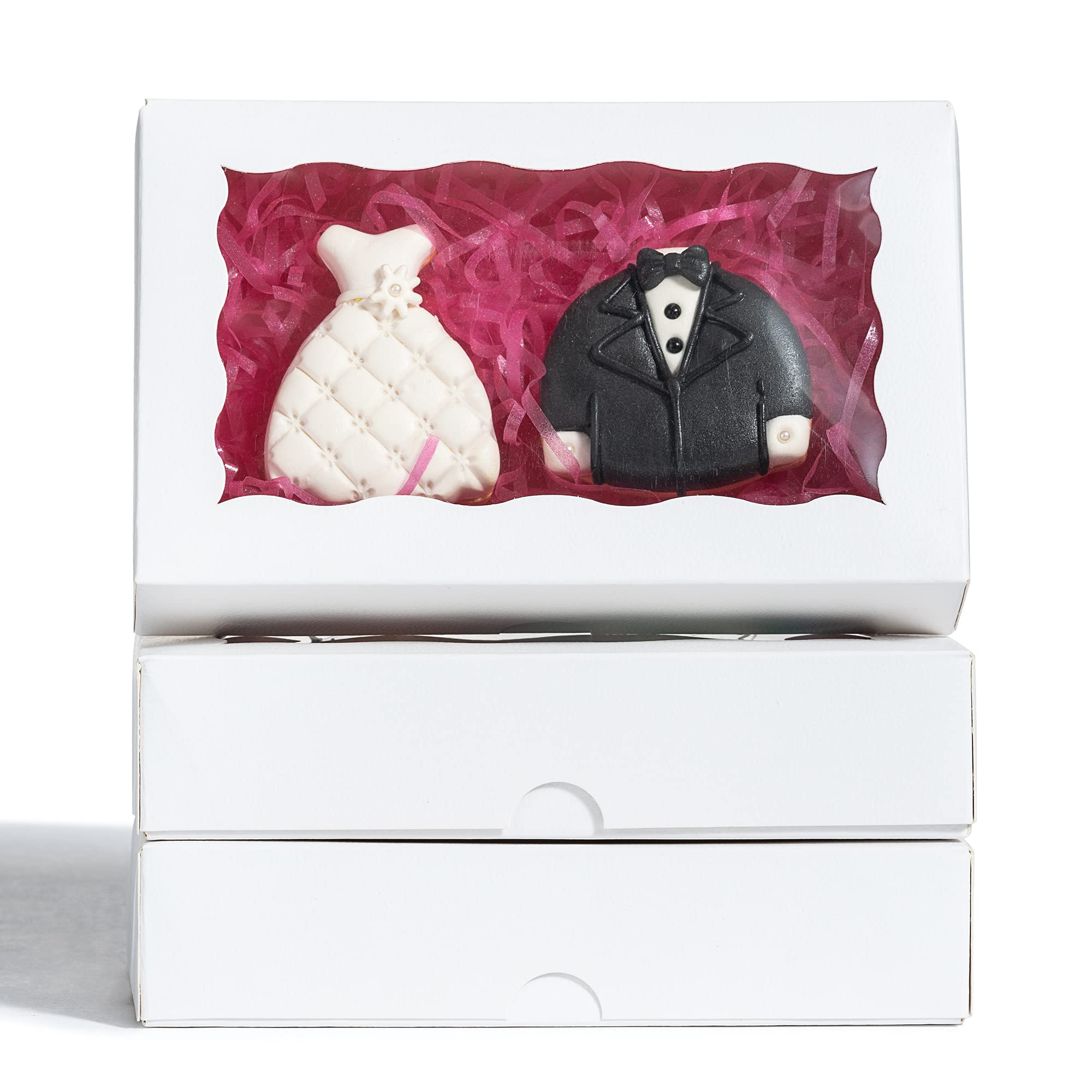 RomanticBaking 12 Pack Cookies Boxes Assembly Pop-up 7 x 4 3/8 x 1 1/2 White Bakery Boxes,Pastry Boxes,Dessert Boxes,Donuts Boxe