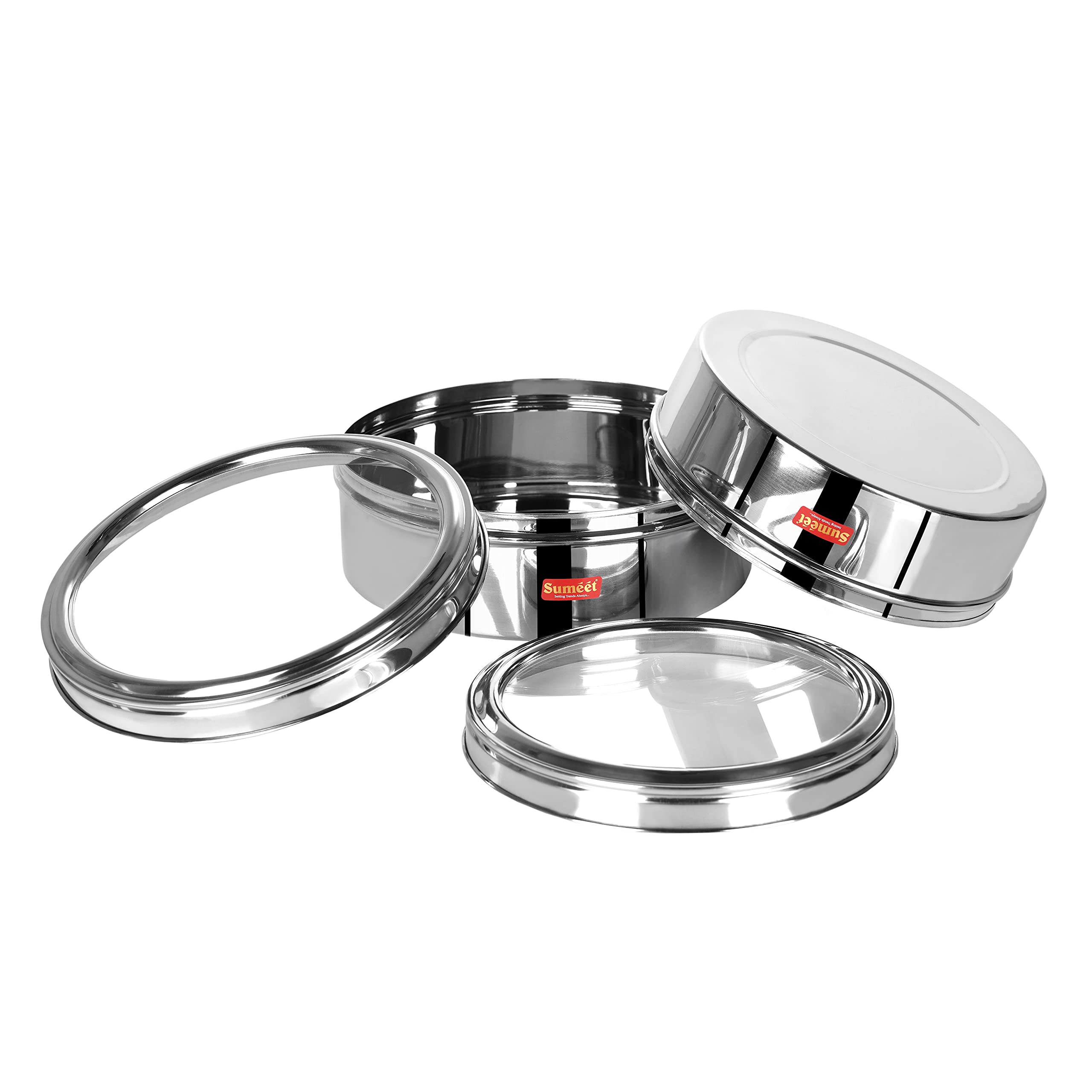 Sumeet Stainless Steel Flat Canisters/Puri Dabba/Storage Containers With See Through Lid Set Of 2Pcs (1Ltr, 1.5Ltr)