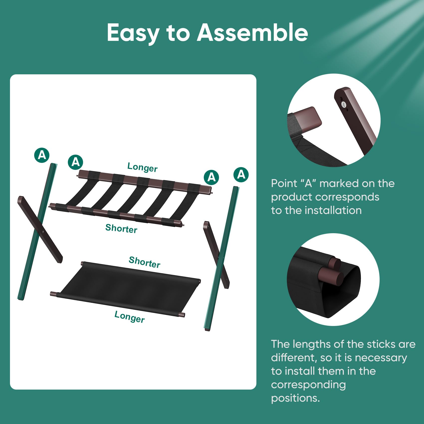 Smuxee Brown Bamboo Luggage Rack Pack Of 2, Foldable Suitcase Stand With Storage Shelf, Easily Assembled Luggage Stand With 5 Ny