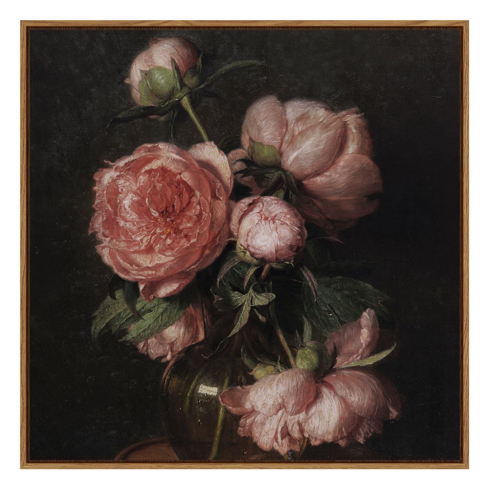 Insimsea Square Framed Canvas Wall Art, Farmhouse Prints Vintage Floral Flowers Peony Paintings Wall Decor Prints, Wall Art For