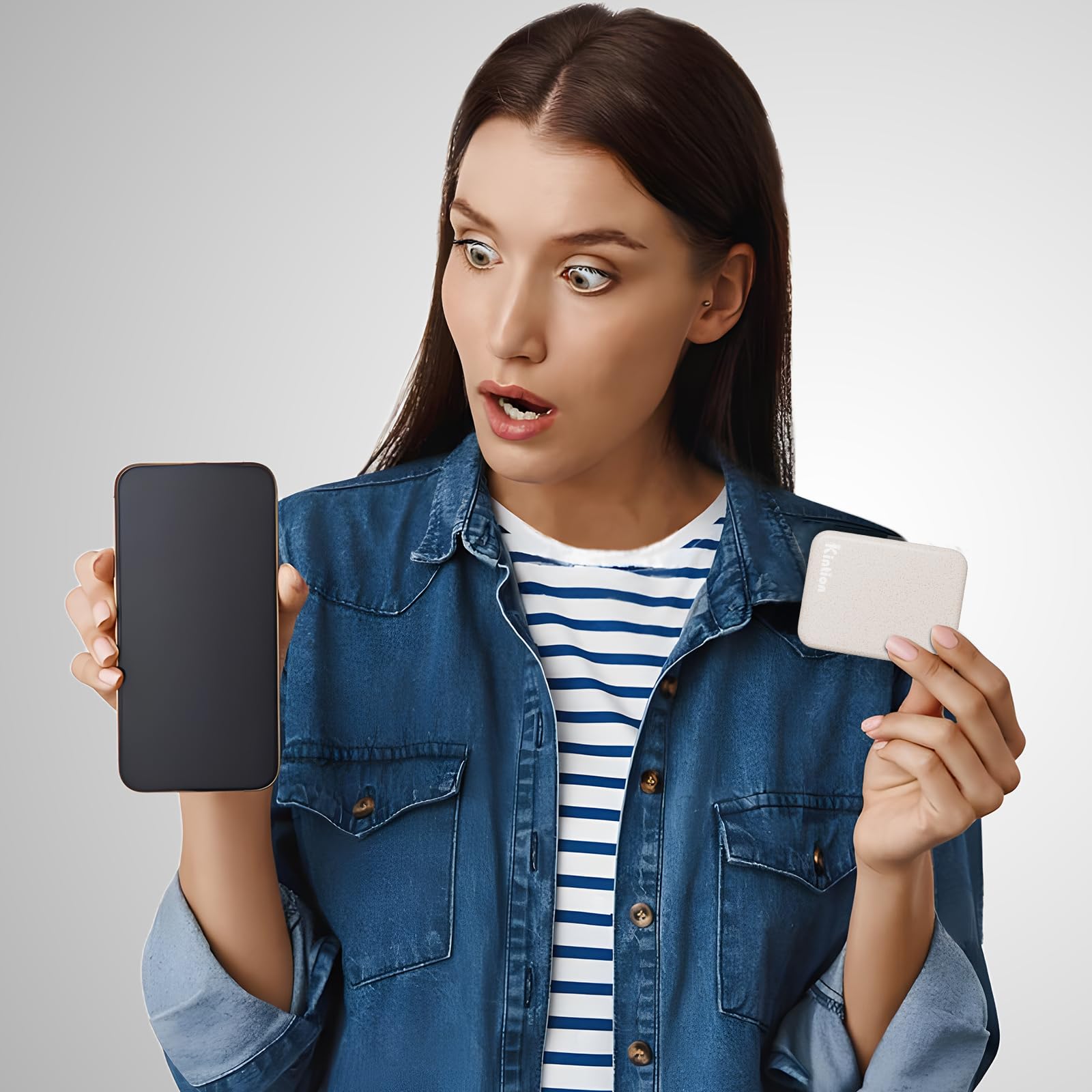 Kintion Rechargeable Pocket Mirror  Wheat Straw Material 1X/3X Magnification Portable Compact Mirror  Handheld Travel Mirror  Small Purse Mirrors for Women  Apricot